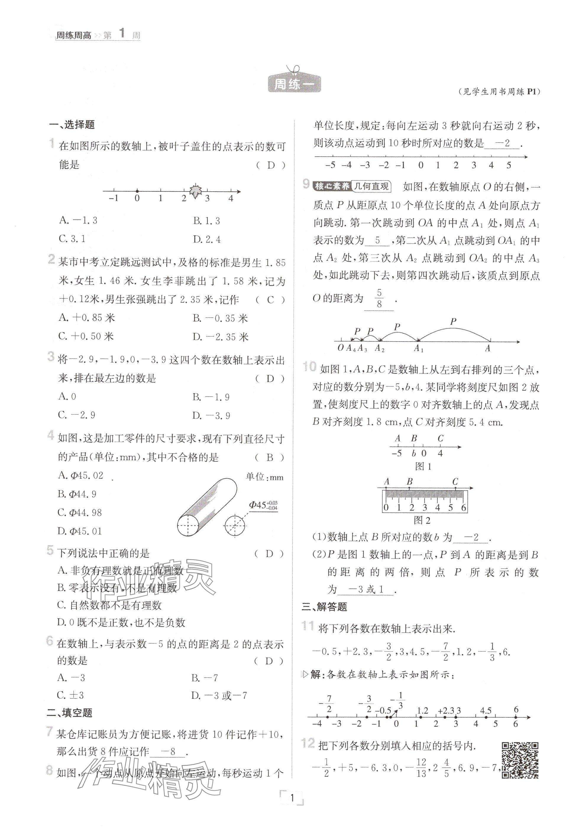 2024年日清周練七年級(jí)數(shù)學(xué)上冊(cè)滬科版 參考答案第1頁(yè)