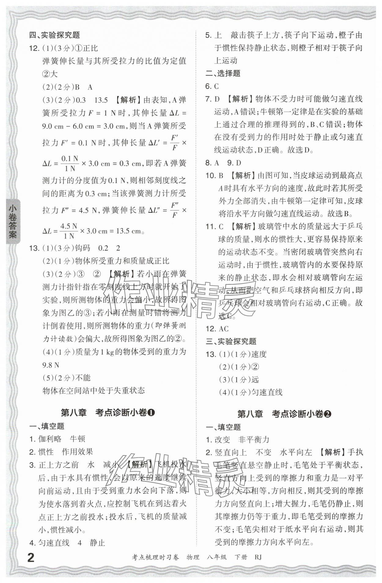 2024年王朝霞考点梳理时习卷八年级物理下册人教版 第2页