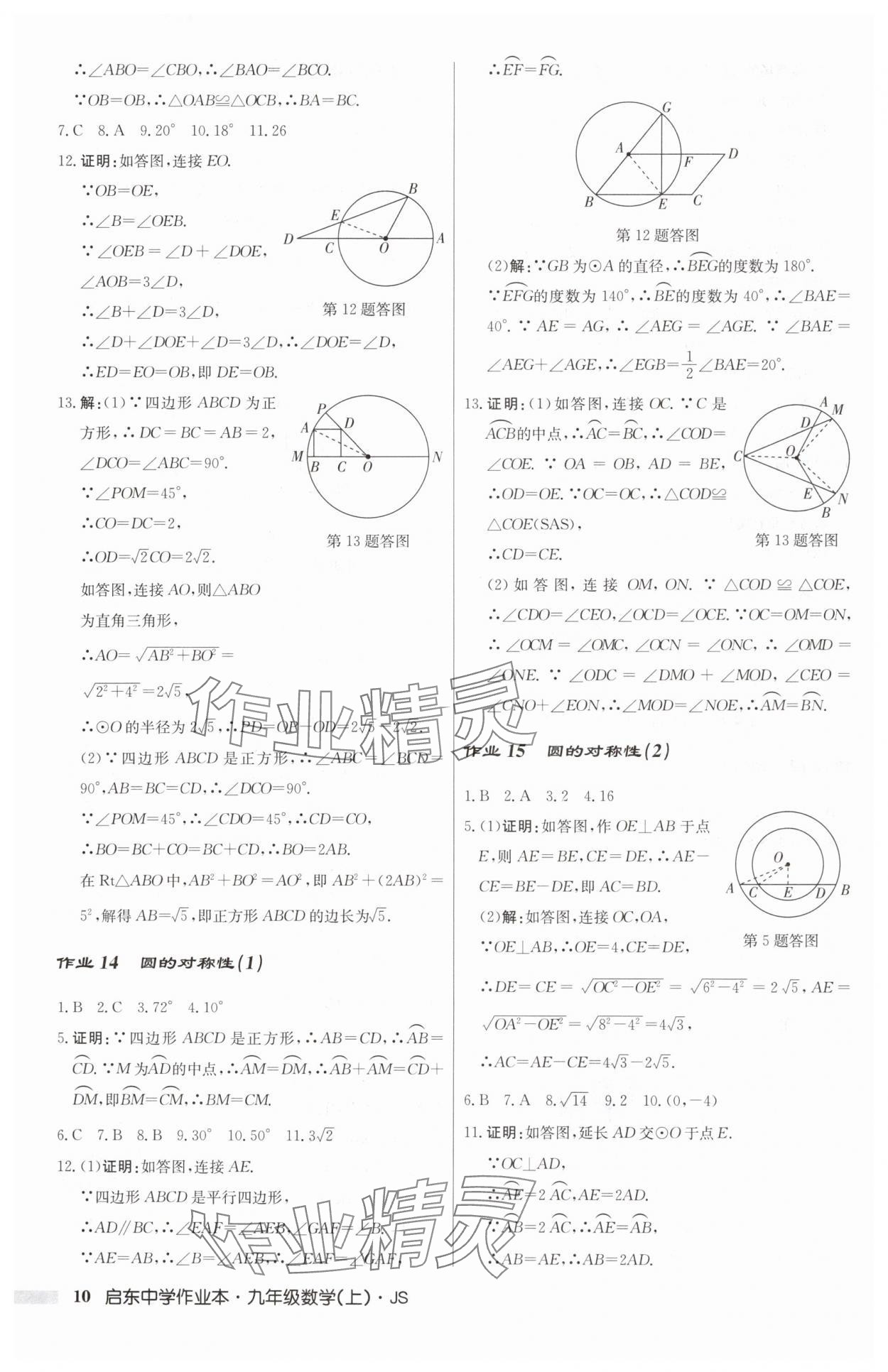 2024年啟東中學(xué)作業(yè)本九年級數(shù)學(xué)上冊蘇科版 第10頁