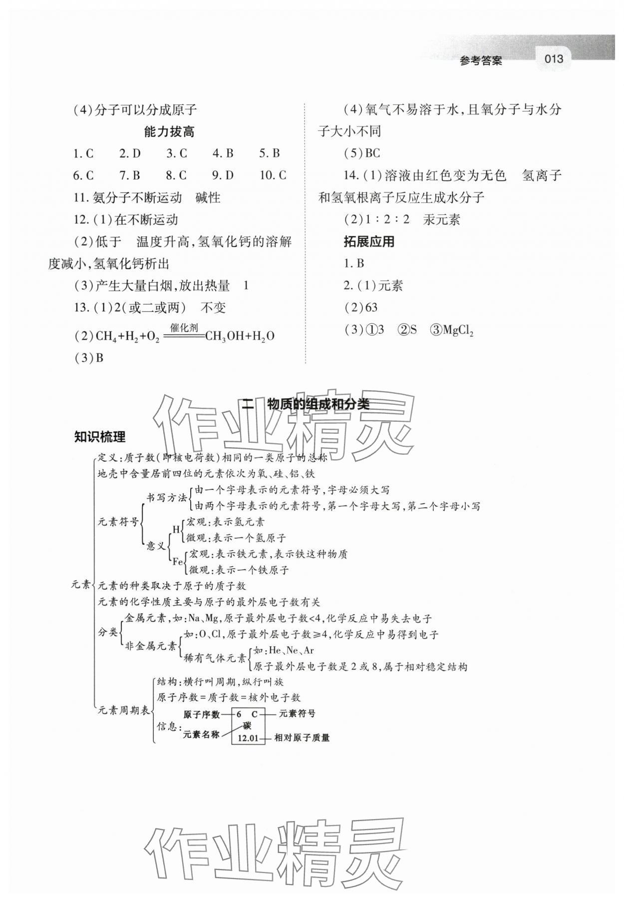 2024年中考指导化学山西专版 参考答案第13页