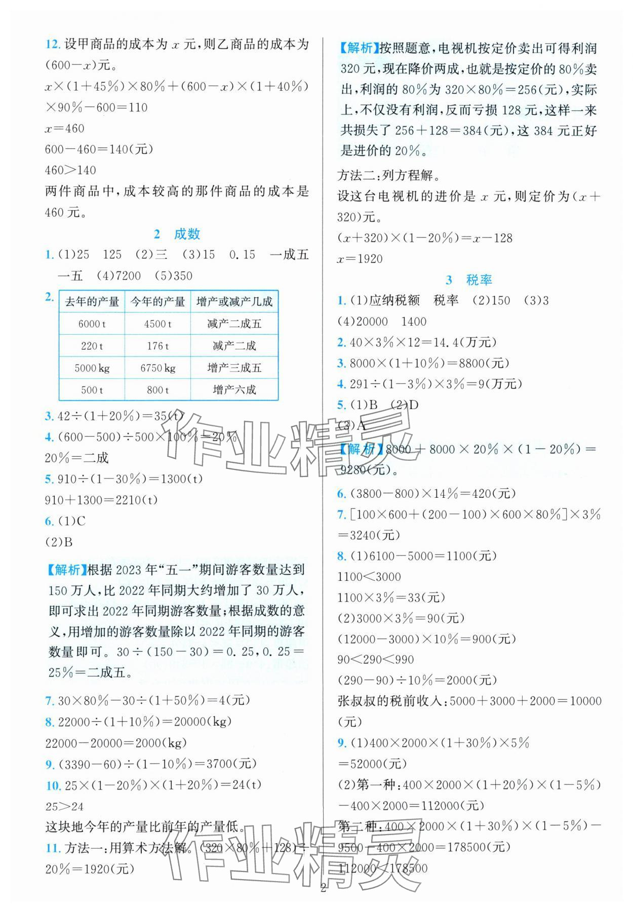 2024年全優(yōu)方案夯實與提高六年級數(shù)學(xué)下冊人教版 參考答案第2頁