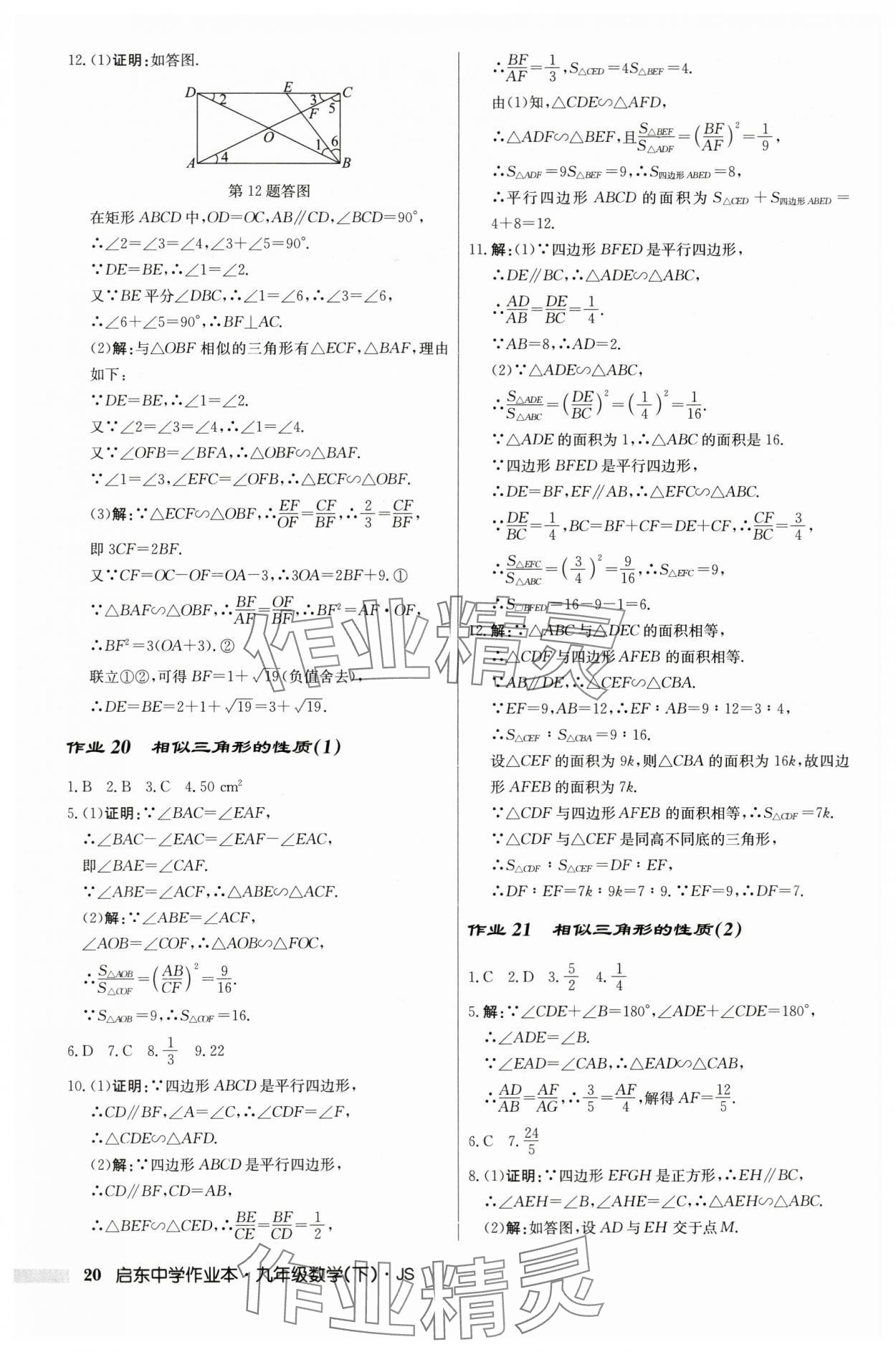 2024年启东中学作业本九年级数学下册苏科版 第20页