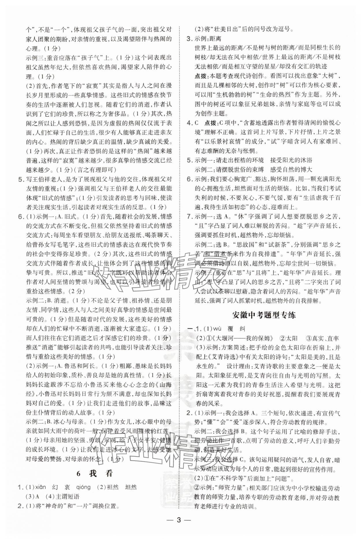 2024年點撥訓(xùn)練九年級語文上冊人教版安徽專版 第3頁