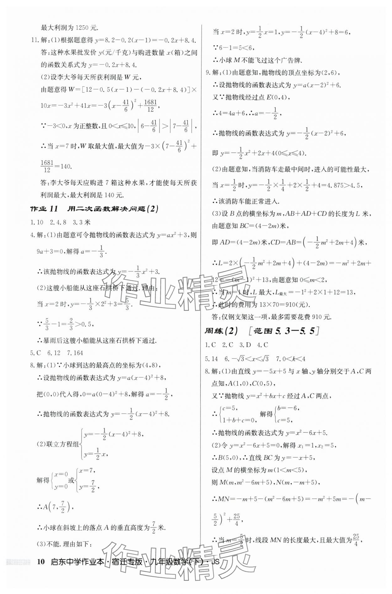 2024年啟東中學(xué)作業(yè)本九年級數(shù)學(xué)下冊蘇科版宿遷專版 第10頁