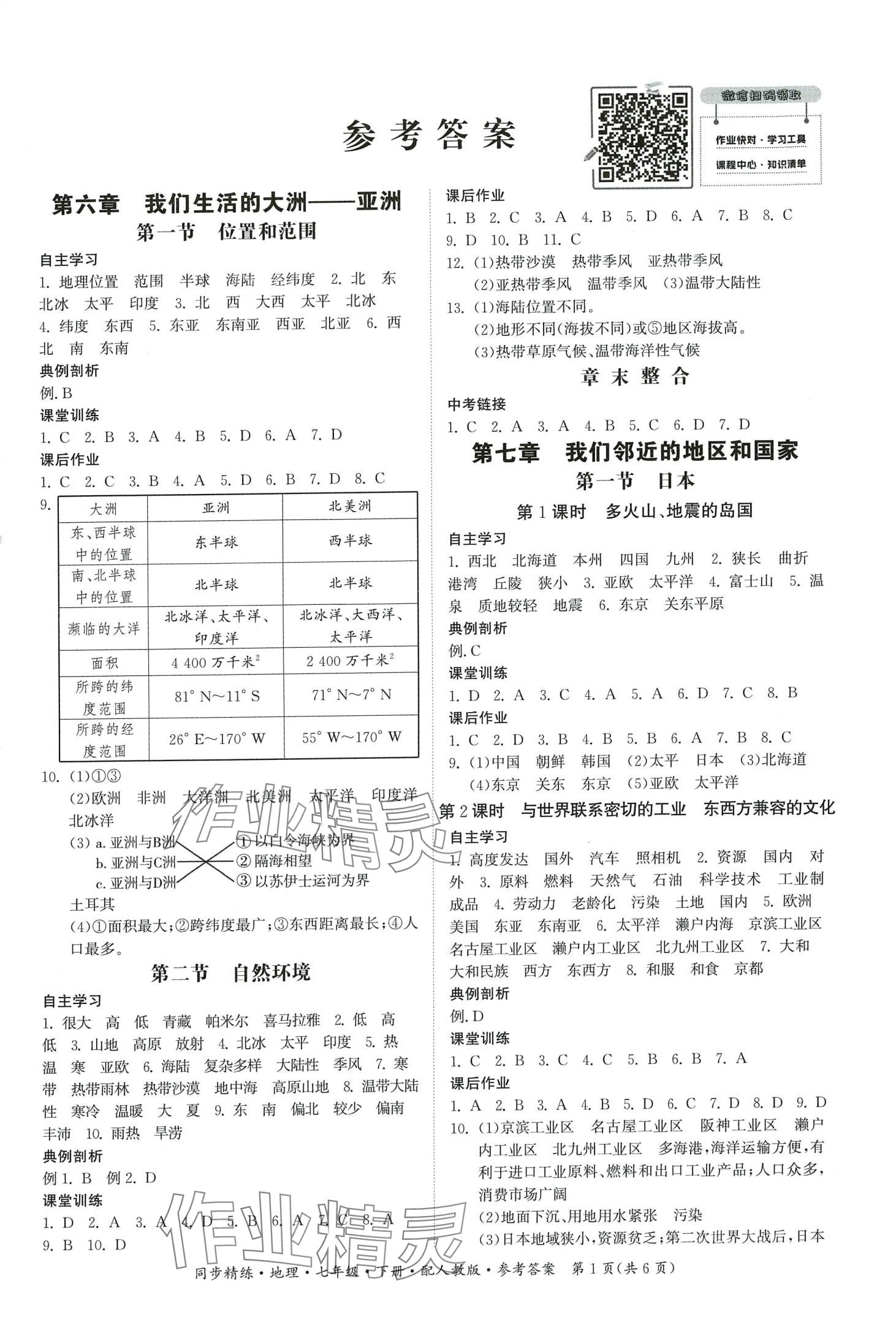 2024年同步精练广东人民出版社七年级地理下册人教版 第1页