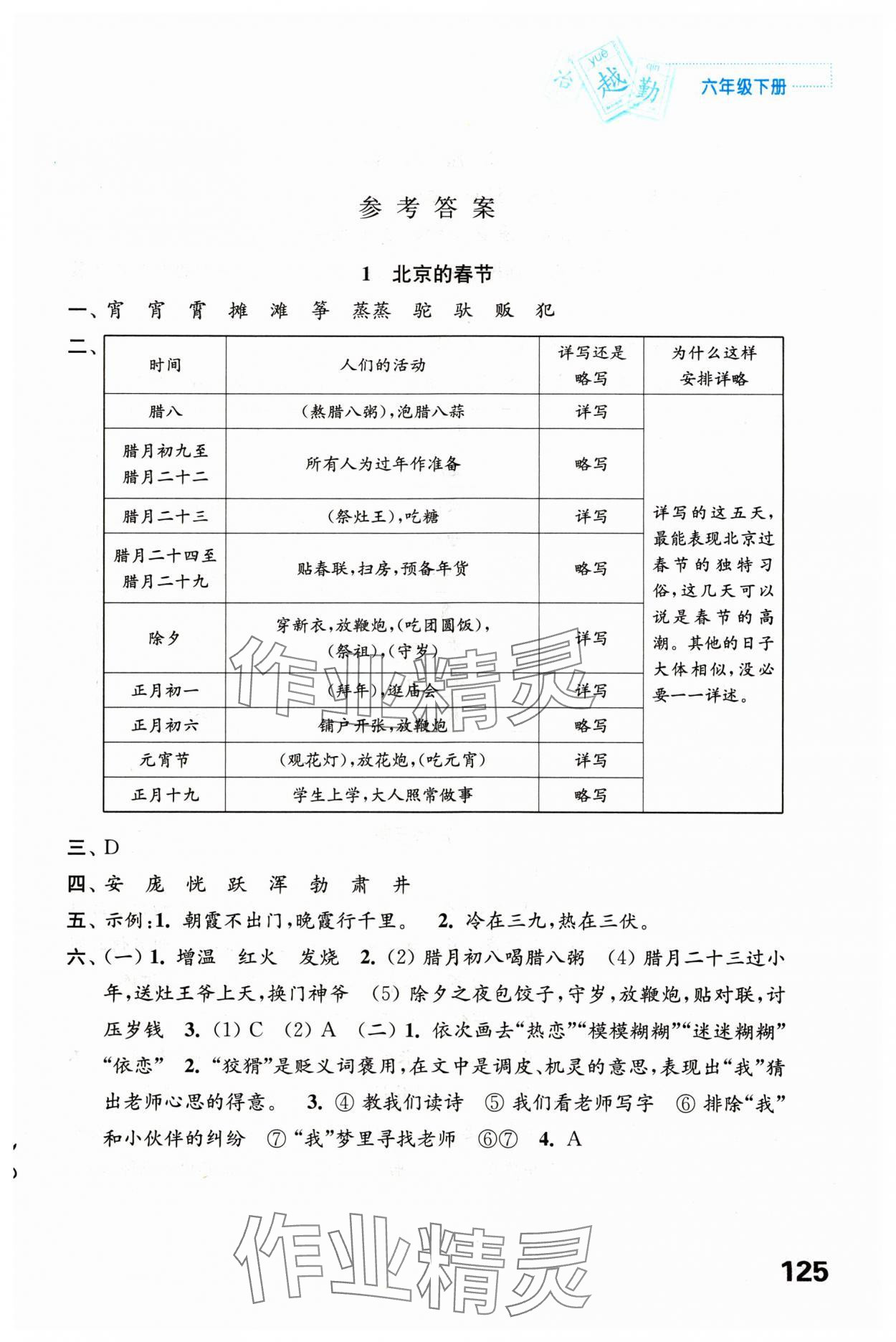 2024年练习与测试六年级语文下册人教版陕西专版 第1页