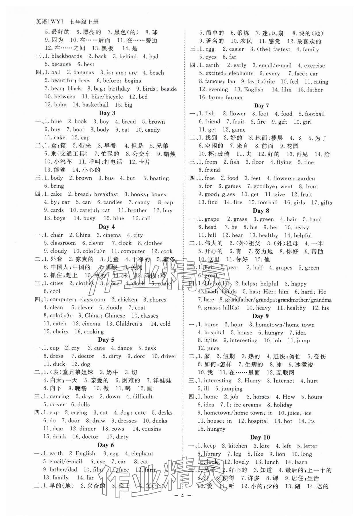 2024年全效學習課時提優(yōu)七年級英語上冊外研版 參考答案第3頁