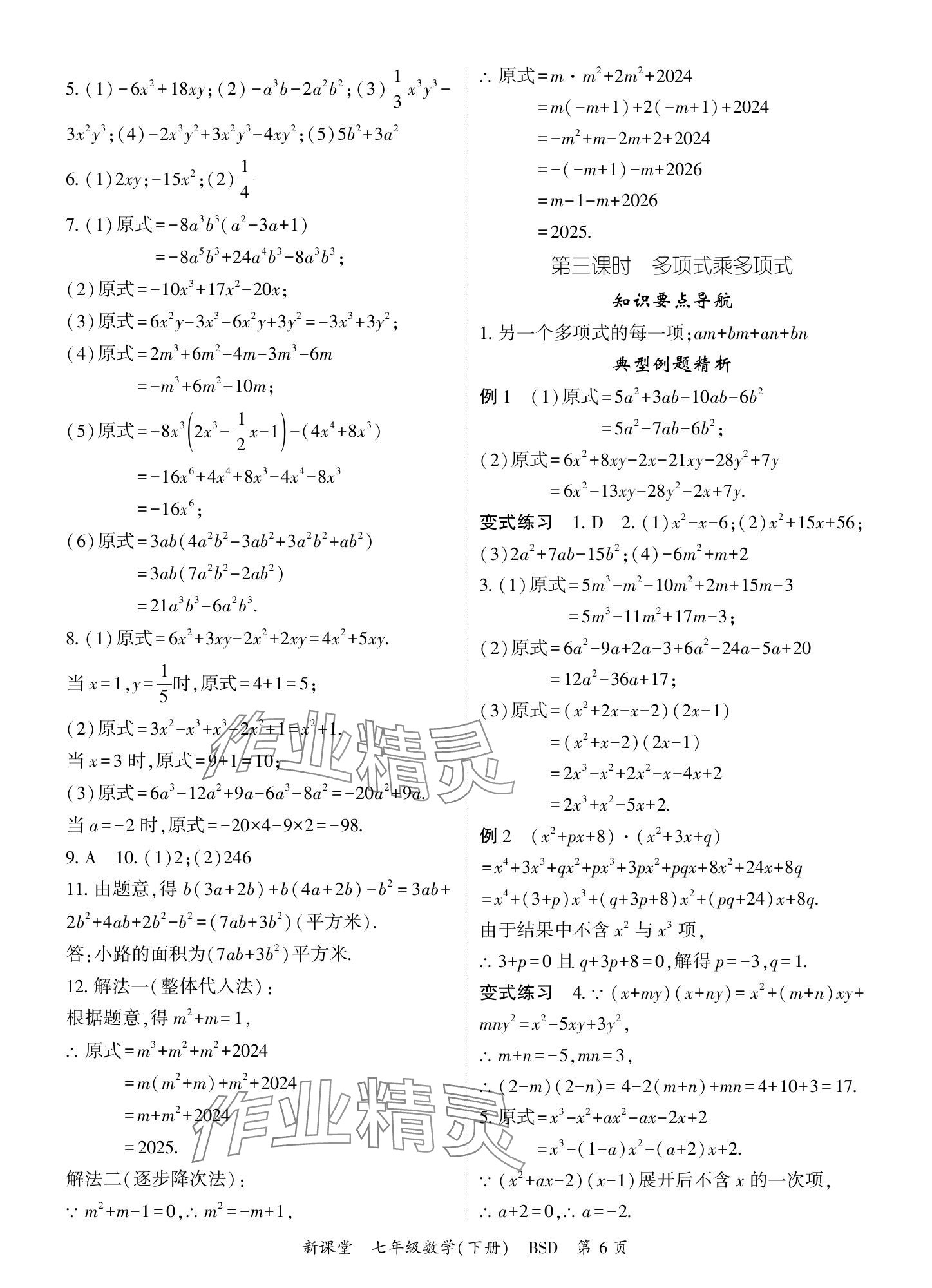 2024年启航新课堂七年级数学下册北师大版 参考答案第6页