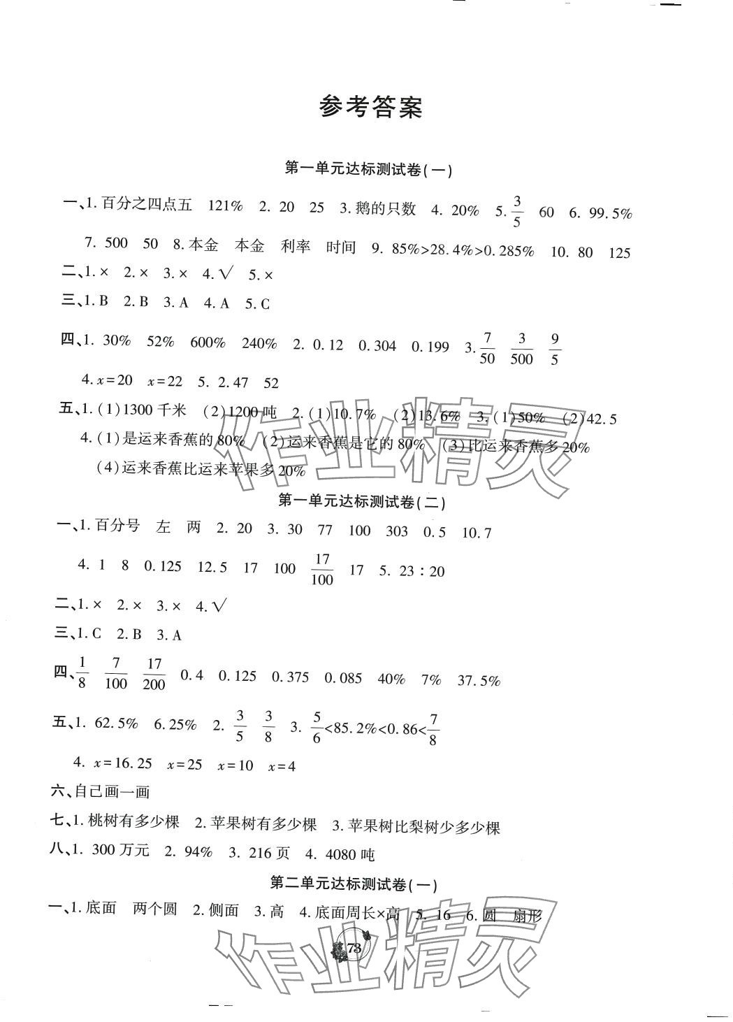 2024年乐学名校点金卷六年级数学下册苏教版 参考答案第1页