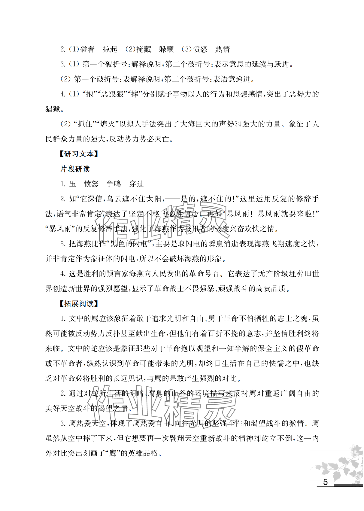 2024年补充习题江苏九年级语文下册人教版 参考答案第5页
