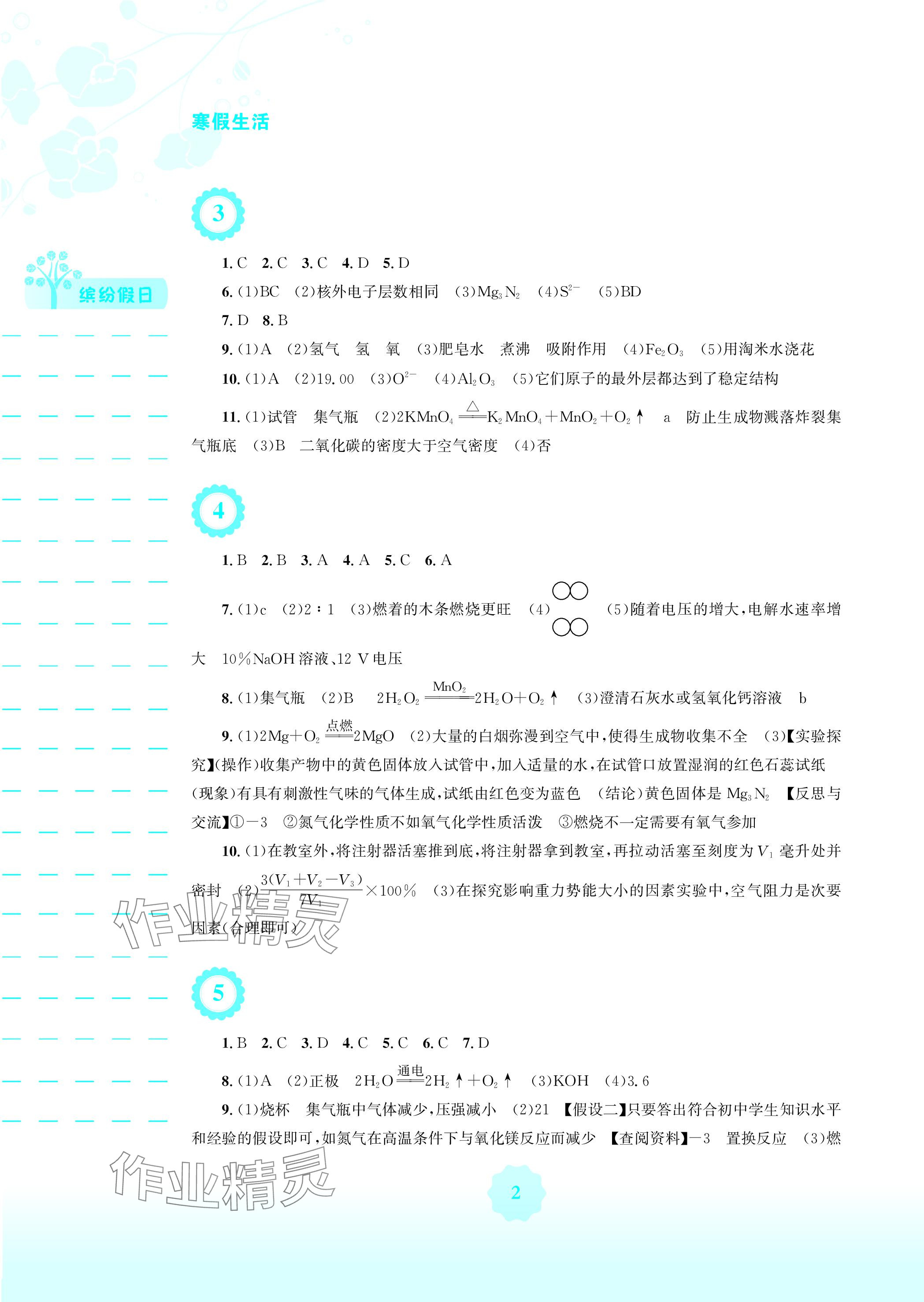 2024年寒假生活九年级化学人教版安徽教育出版社 参考答案第2页