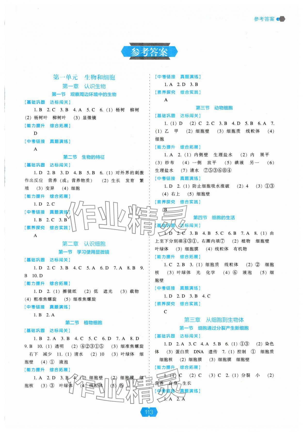 2024年新課程能力培養(yǎng)七年級(jí)生物上冊(cè)人教版 第1頁