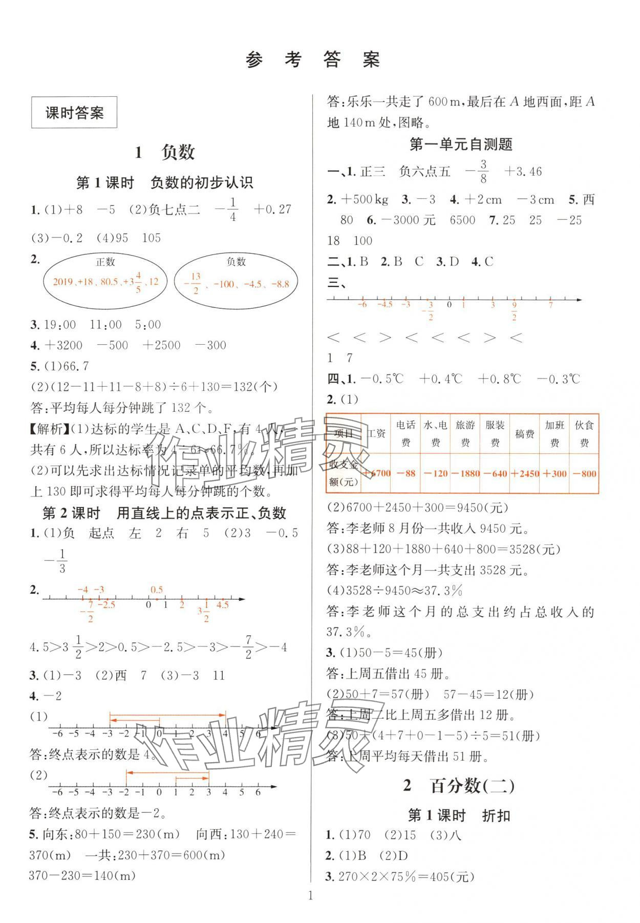 2024年华东师大版一课一练六年级数学下册人教版 参考答案第1页