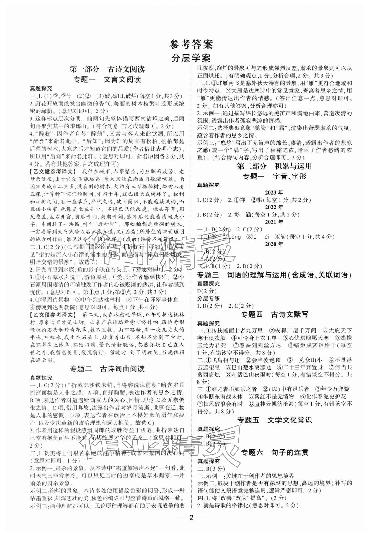 2024年中考通语文中考河南专版 参考答案第1页