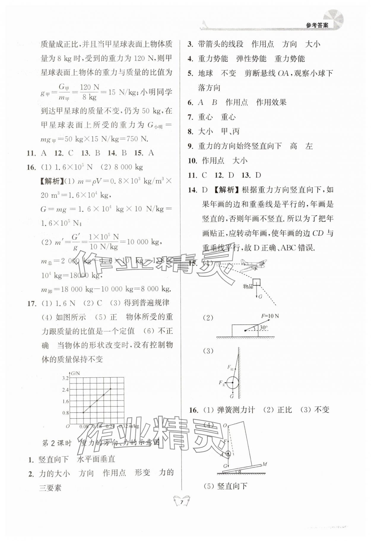 2024年创新课时作业本江苏人民出版社八年级物理下册苏科版 参考答案第7页