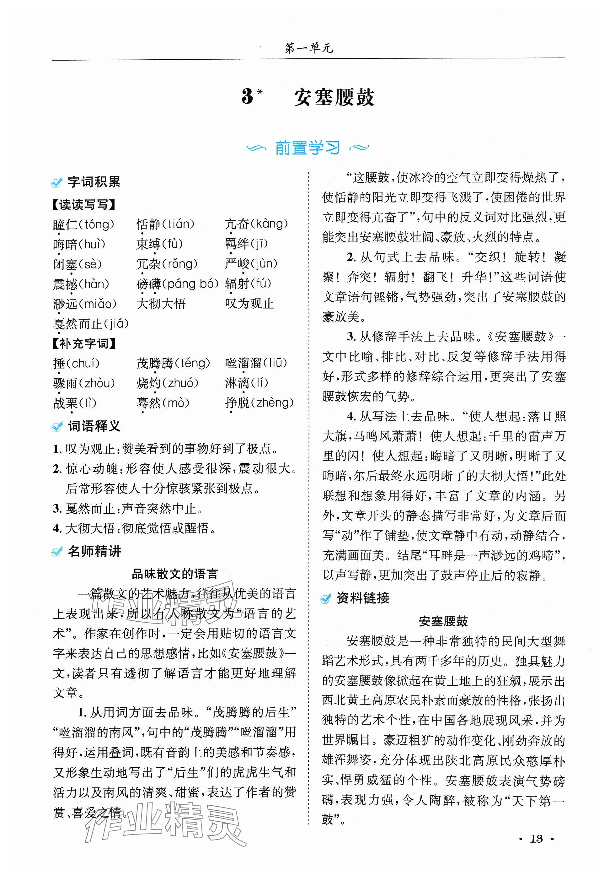 2024年蓉城学霸八年级语文下册人教版 参考答案第13页