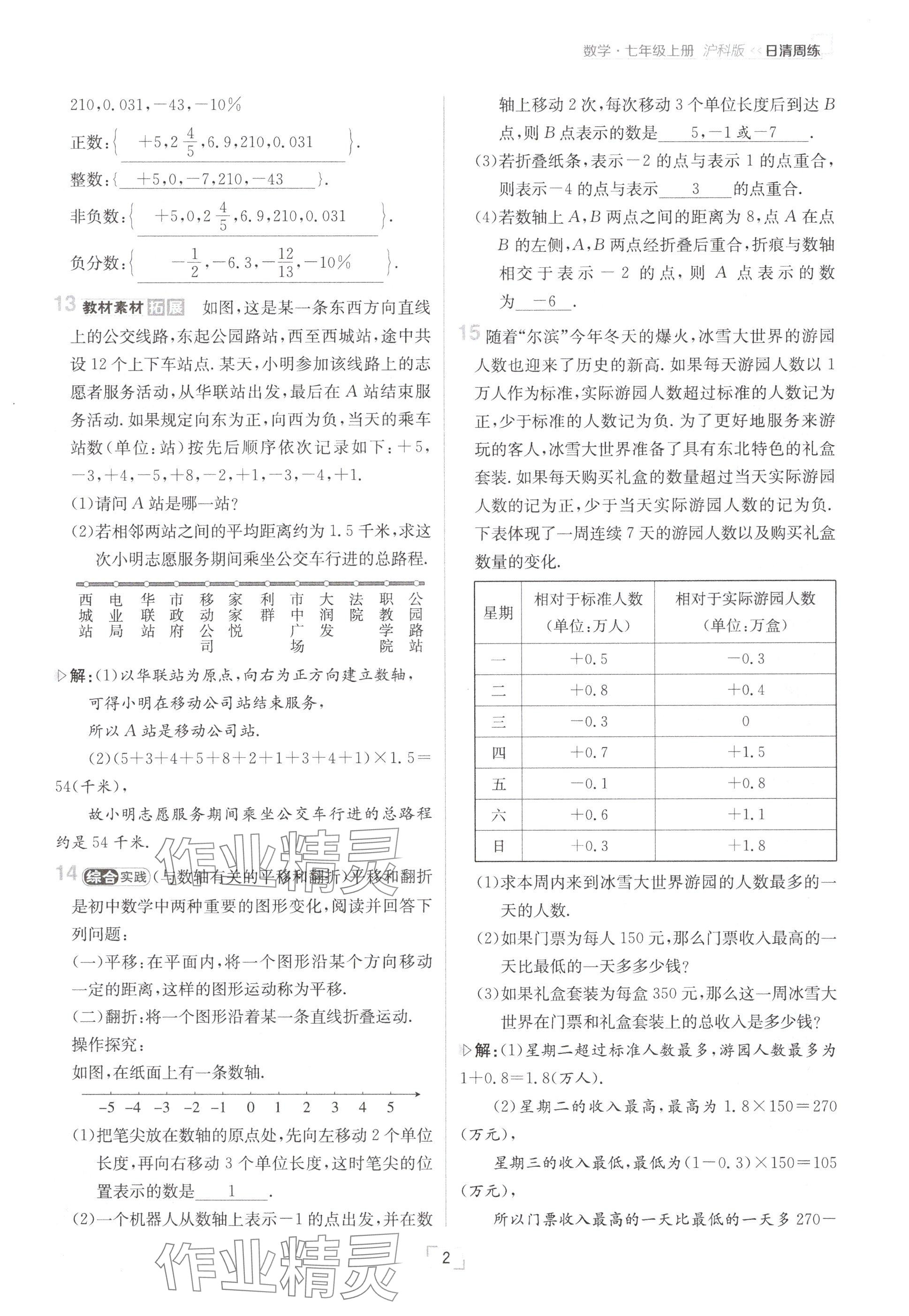 2024年日清周練七年級(jí)數(shù)學(xué)上冊(cè)滬科版 參考答案第2頁(yè)