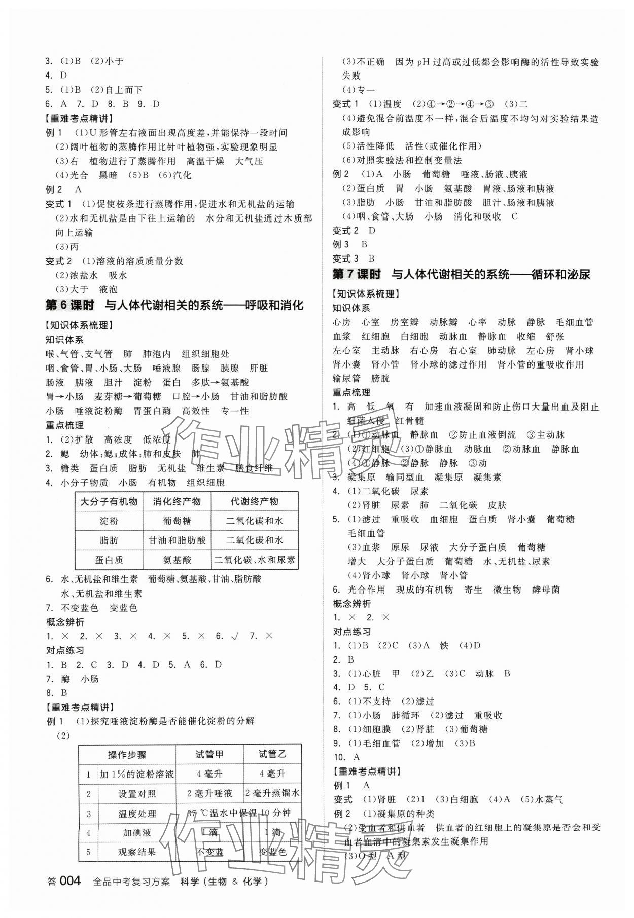 2024年全品中考復(fù)習(xí)方案科學(xué)(生物化學(xué))浙江專版 參考答案第3頁