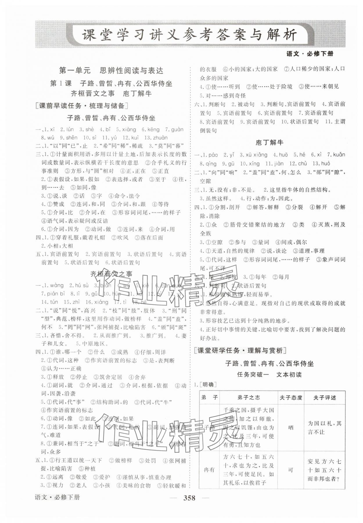 2024年高中同步创新课堂优化方案高中语文必修下册人教版 参考答案第1页