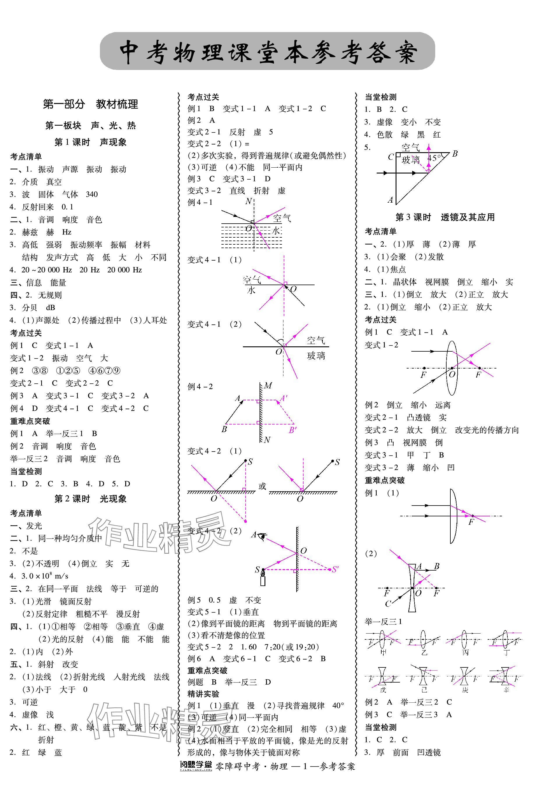 2024年零障碍中考物理中考广东专版 参考答案第1页