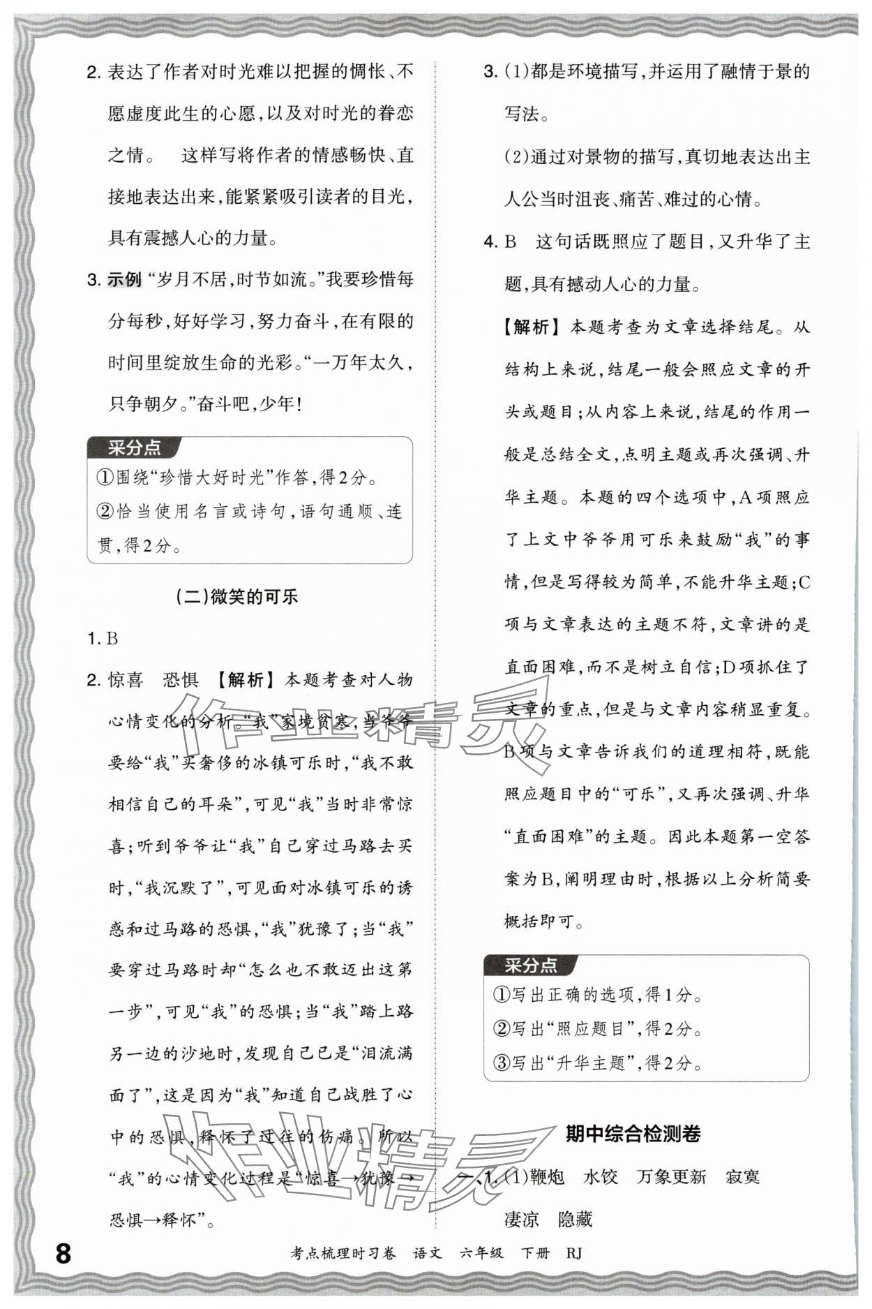2024年王朝霞考点梳理时习卷六年级语文下册人教版 第8页