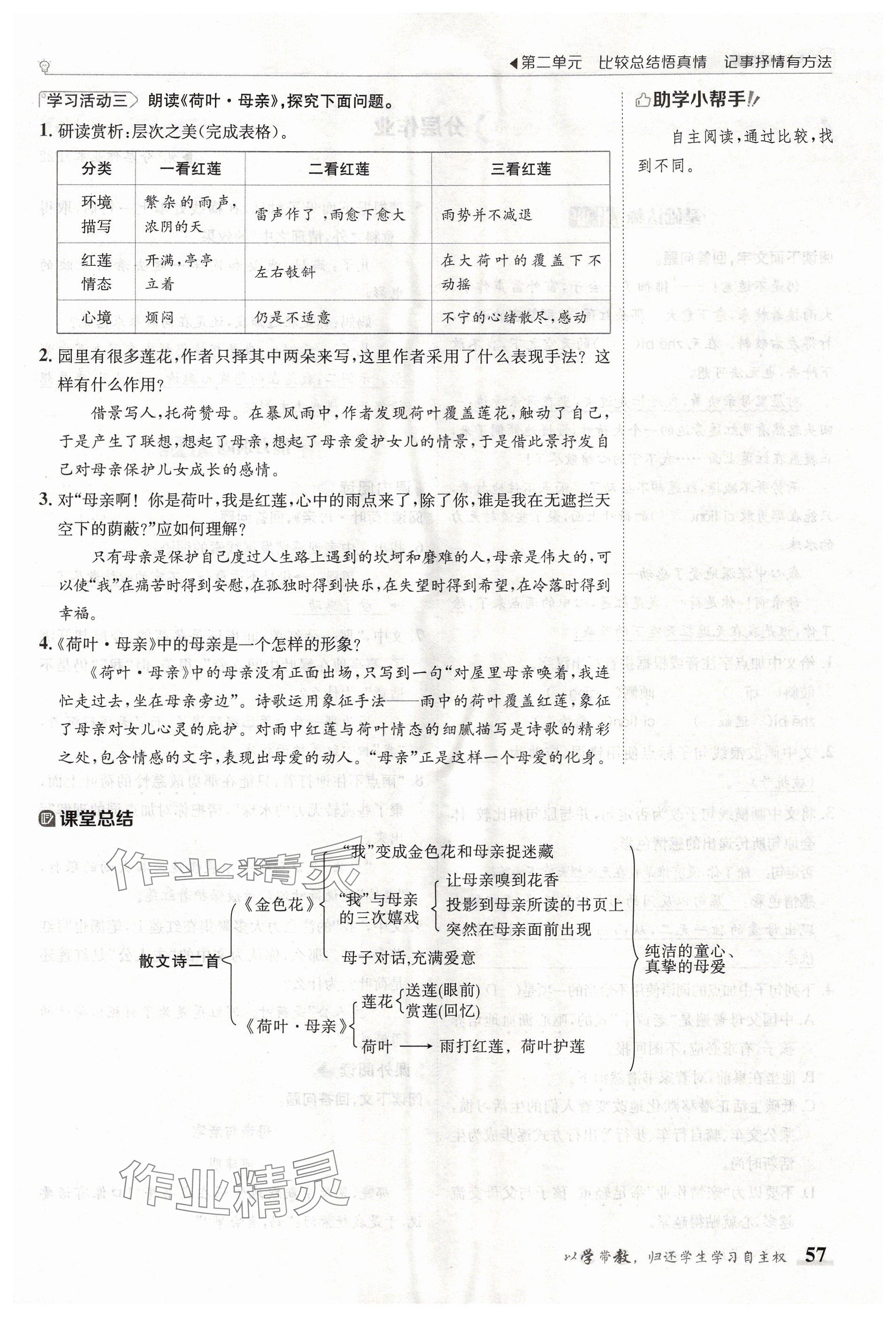 2024年金太陽(yáng)導(dǎo)學(xué)案七年級(jí)語文上冊(cè)人教版 參考答案第57頁(yè)