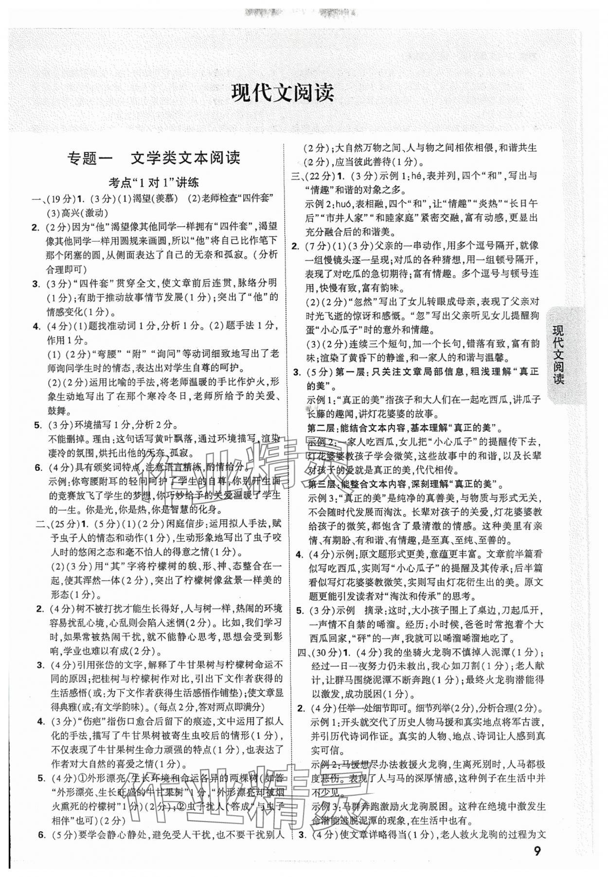 2024年万唯中考试题研究语文重庆专版 参考答案第9页