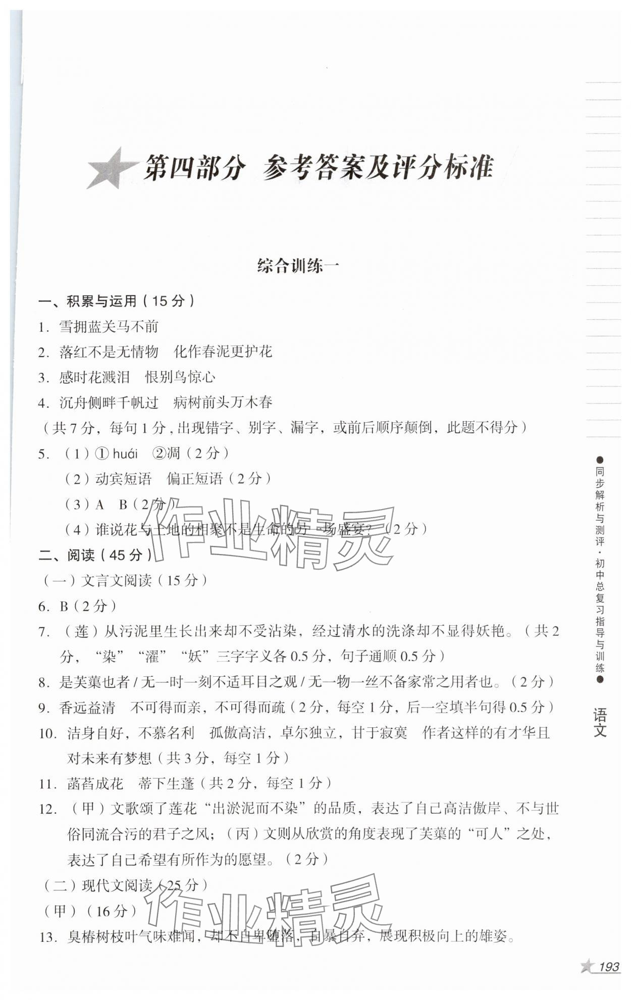 2024年同步解析与测评初中总复习指导与训练语文人教版 第1页