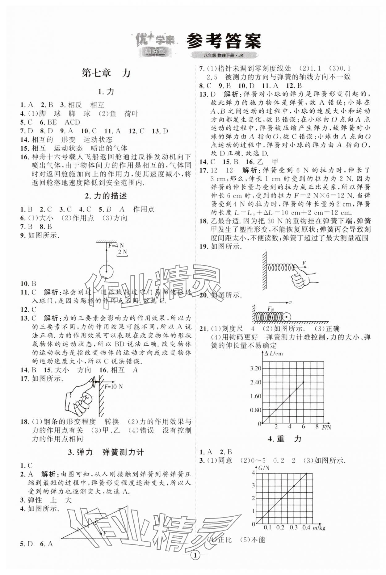 2024年優(yōu)加學(xué)案課時(shí)通八年級(jí)物理下冊(cè)教科版 參考答案第1頁