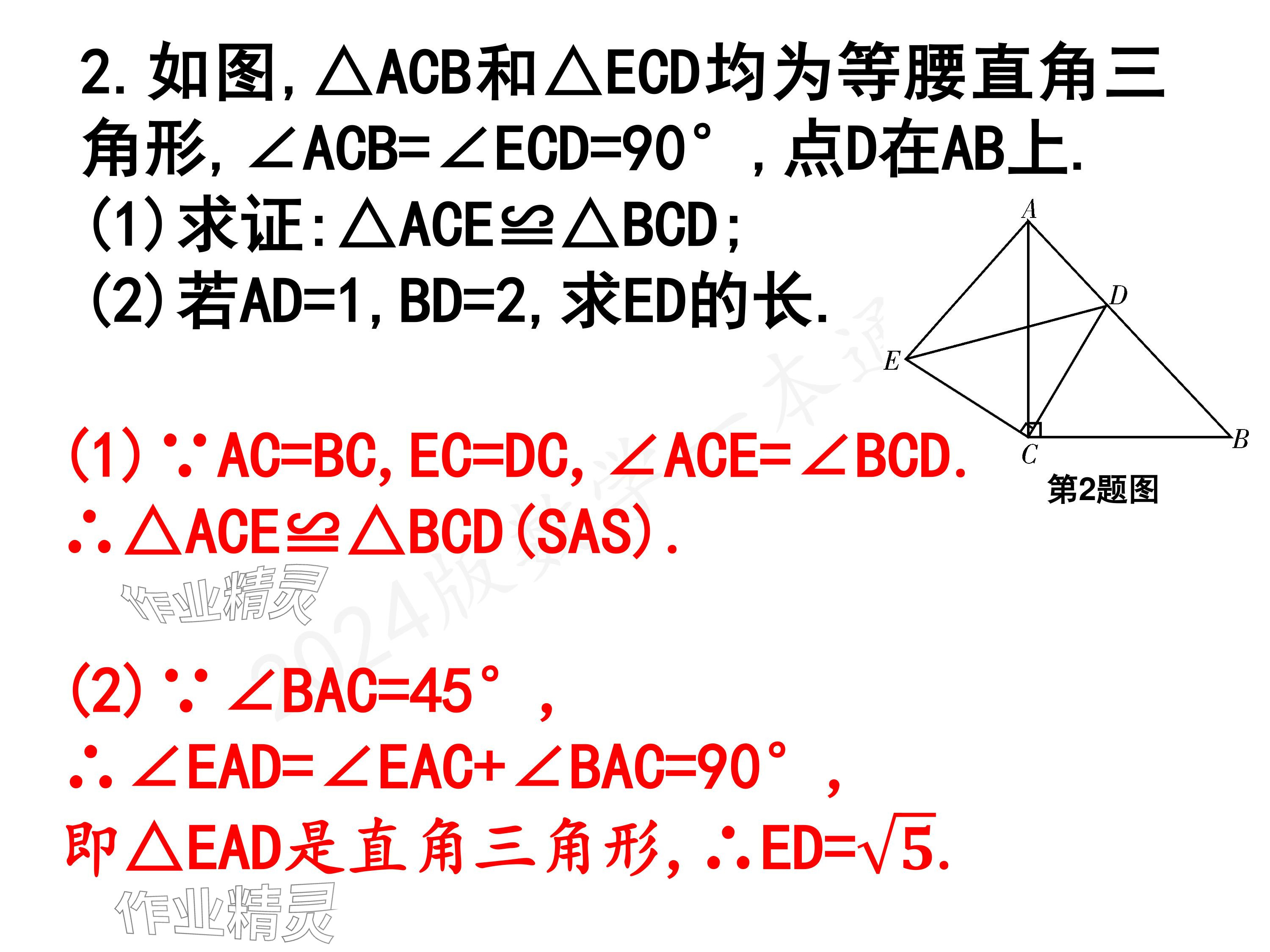 2024年一本通武汉出版社八年级数学上册北师大版核心板 参考答案第51页