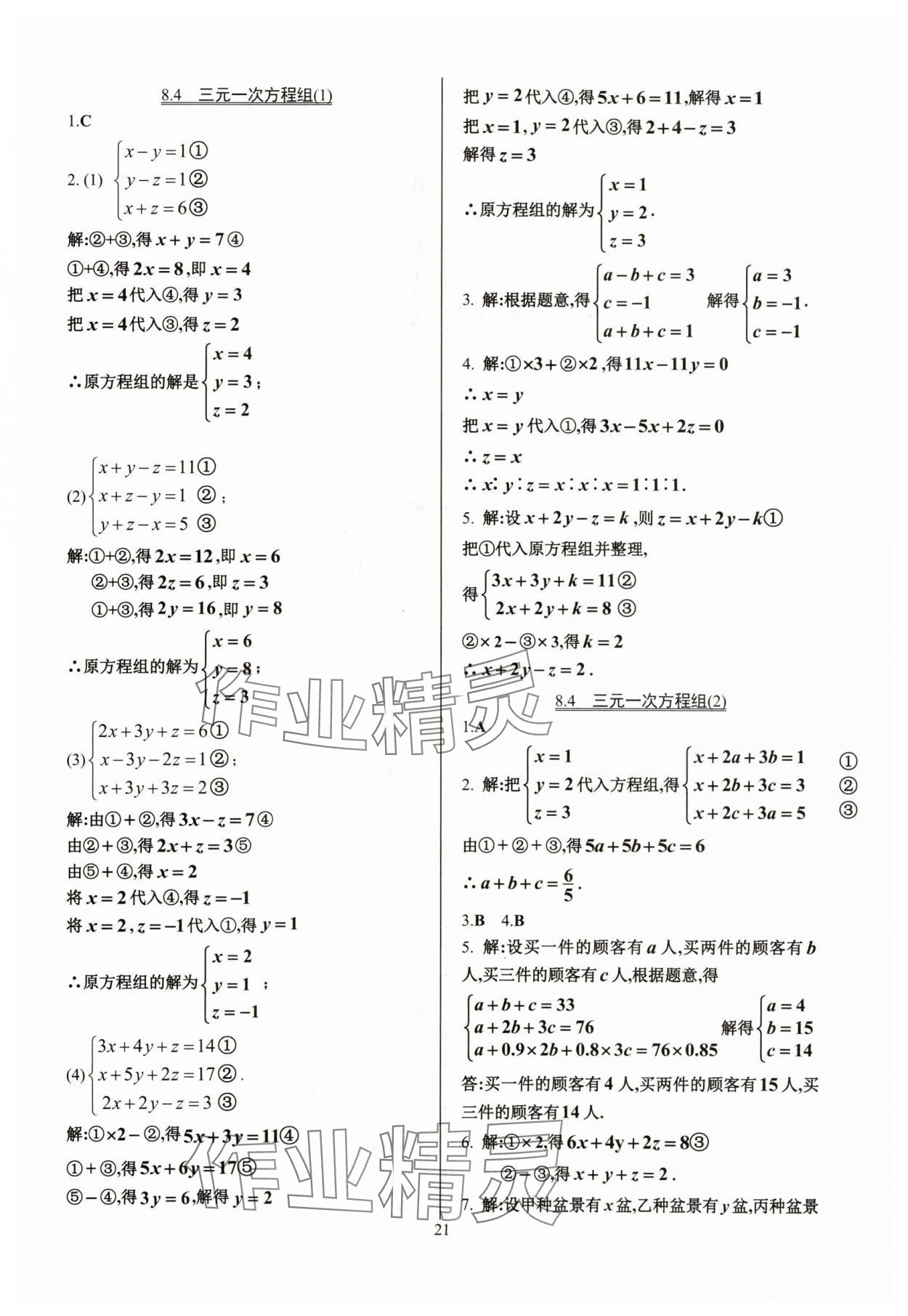 2024年活页练习七年级数学下册人教版 参考答案第21页