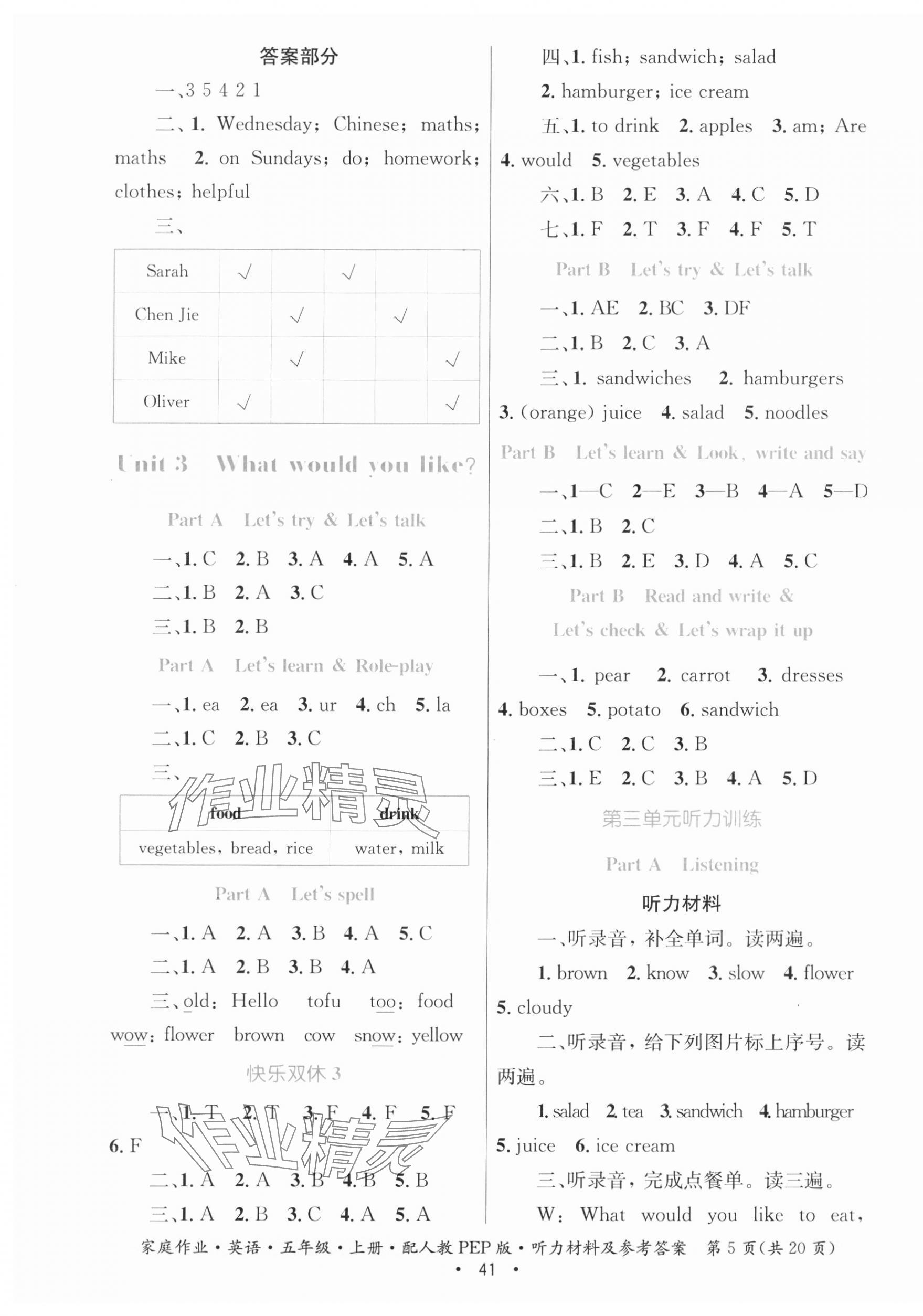 2023年家庭作业五年级英语上册人教版 第5页