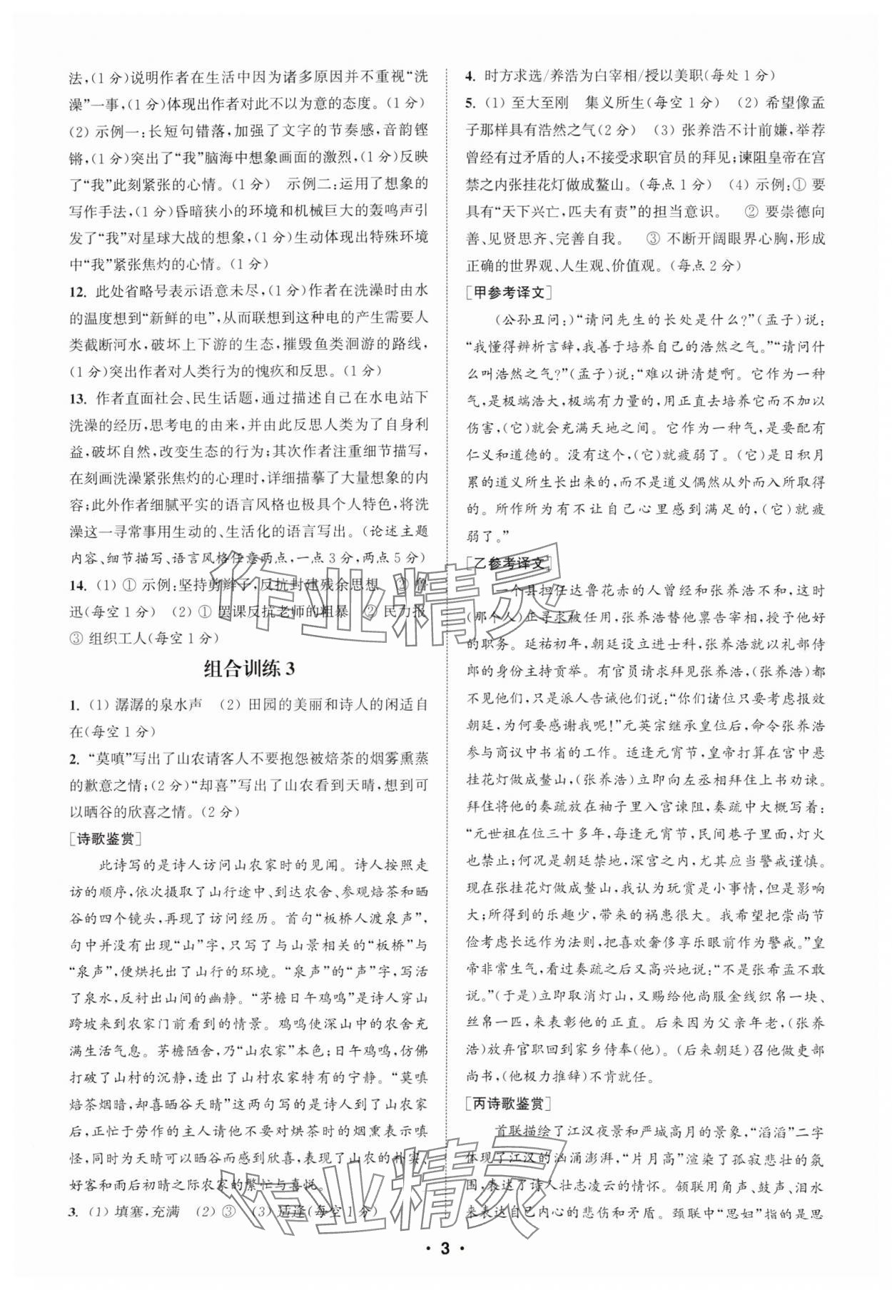 2024年通城學(xué)典初中語文閱讀組合訓(xùn)練八年級上冊蘇州專版 參考答案第3頁