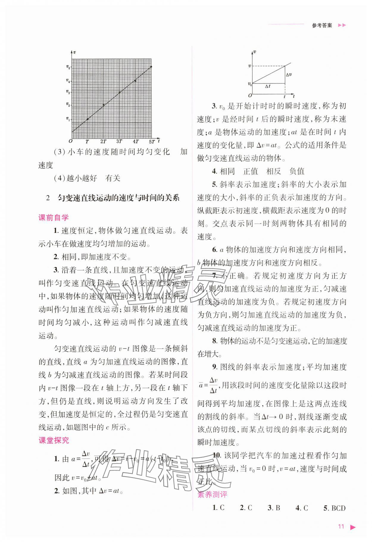 2023年普通高中新課程同步練習(xí)冊(cè)高中物理必修1人教版 參考答案第11頁