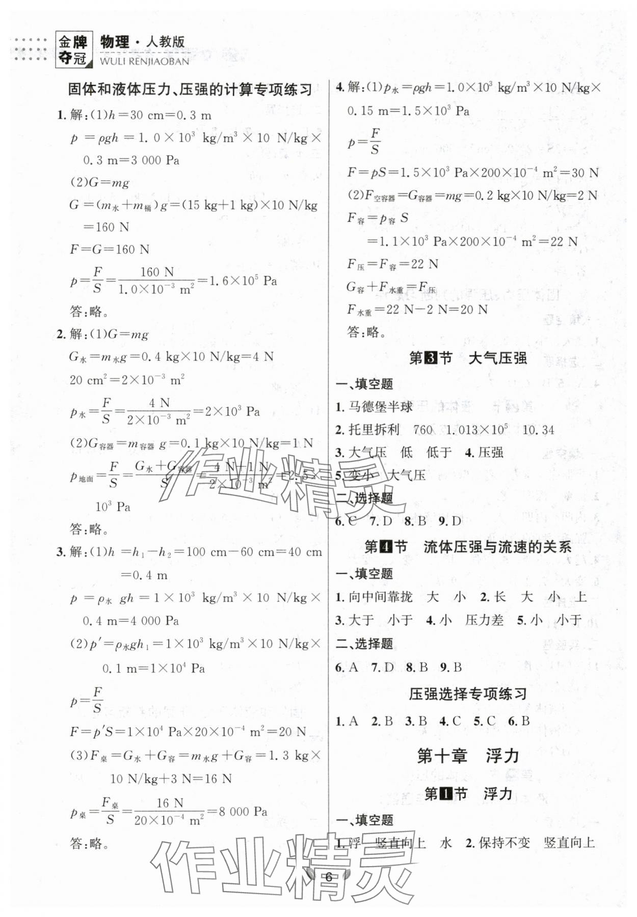 2024年點(diǎn)石成金金牌奪冠八年級物理下冊人教版遼寧專版 參考答案第6頁