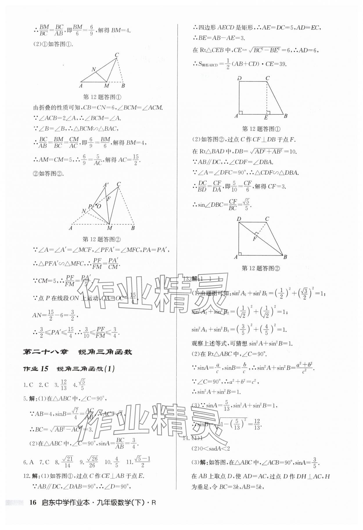 2024年启东中学作业本九年级数学下册人教版 第16页