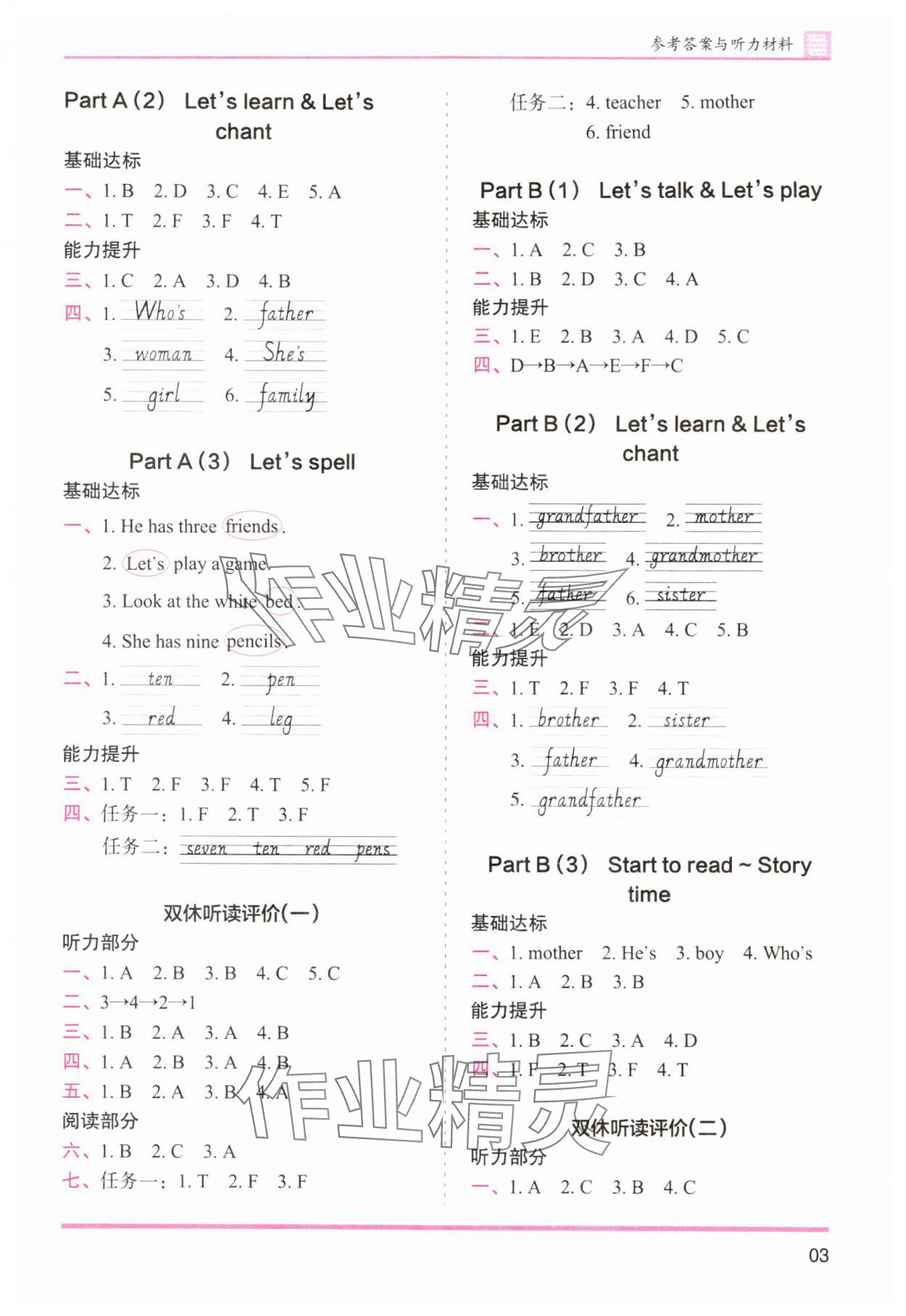 2024年木頭馬分層課課練三年級英語下冊人教版 參考答案第3頁