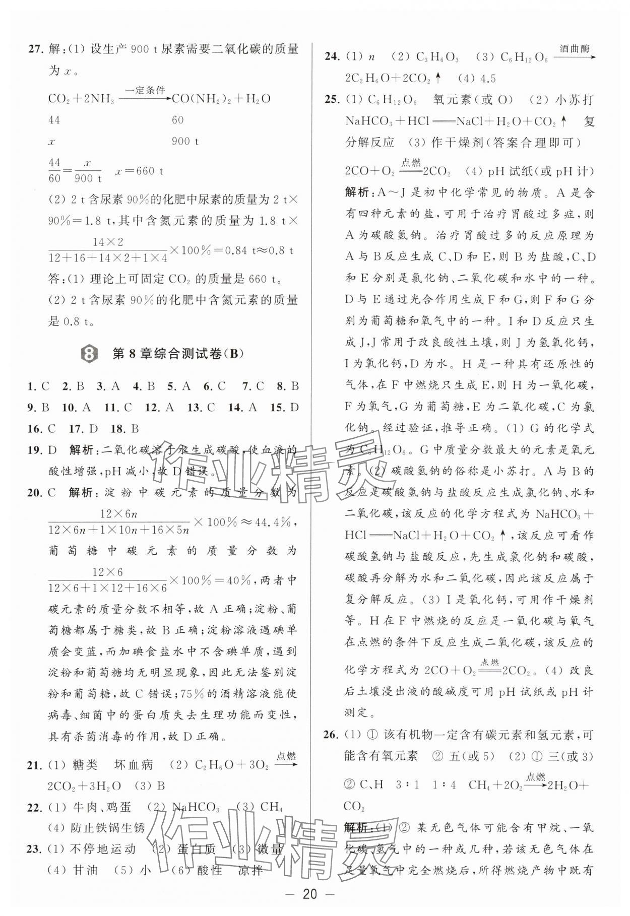 2024年亮点给力大试卷九年级化学下册沪教版 参考答案第20页