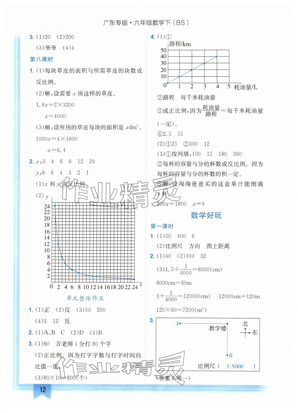 2024年黄冈小状元作业本六年级数学下册北师大版广东专版 参考答案第12页