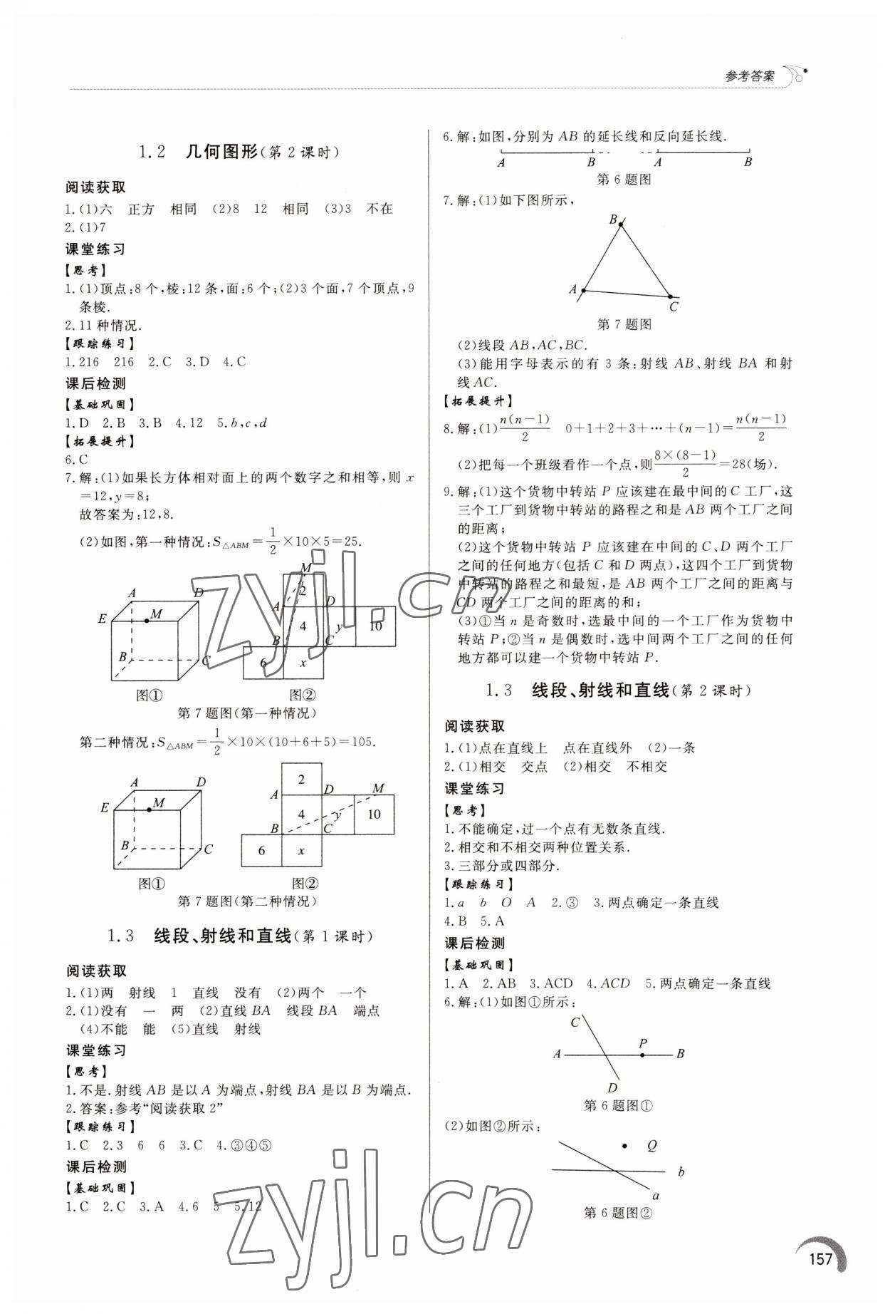 2023年同步练习册泰山出版社七年级数学上册青岛版 参考答案第2页