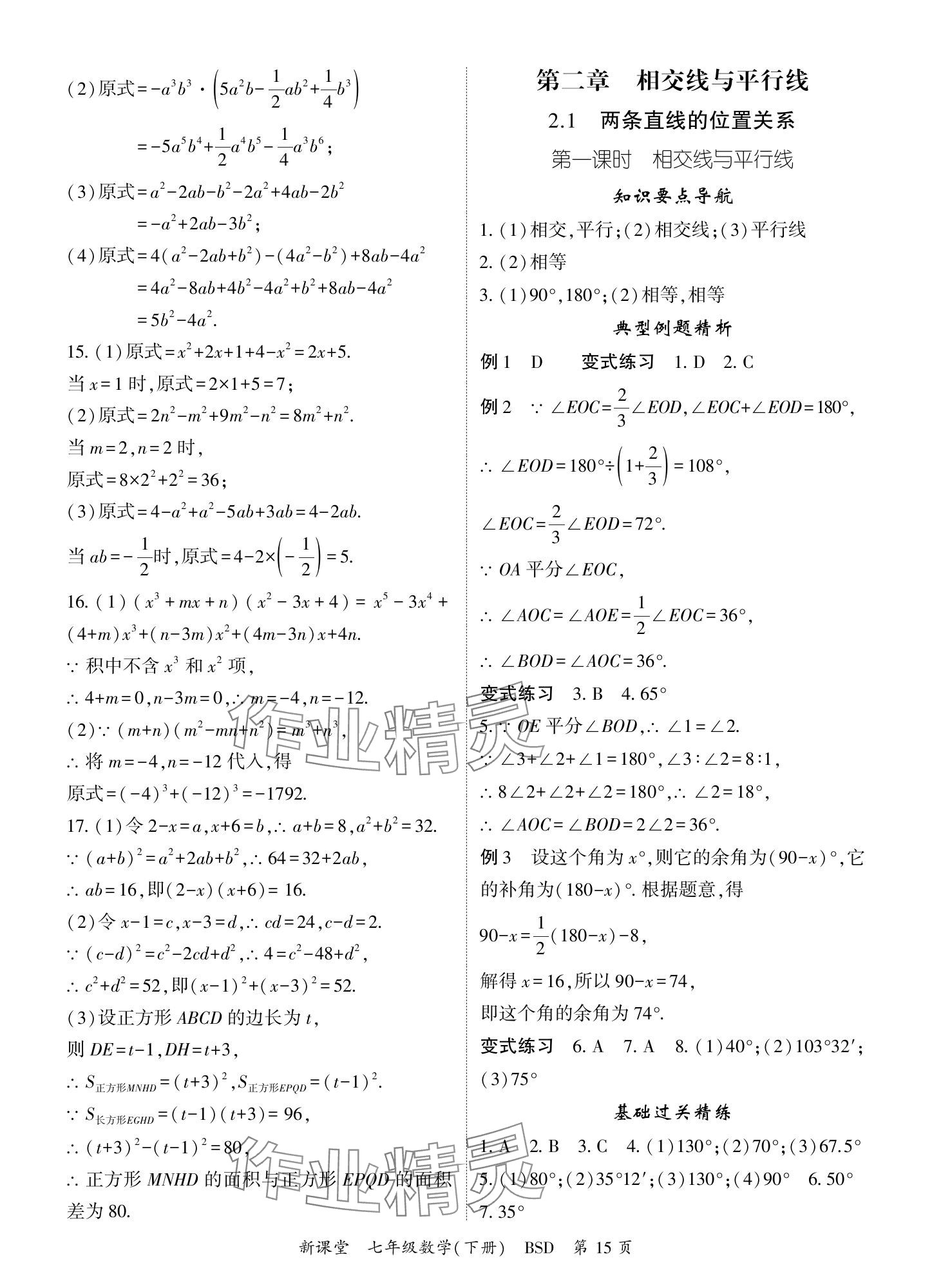 2024年启航新课堂七年级数学下册北师大版 参考答案第15页