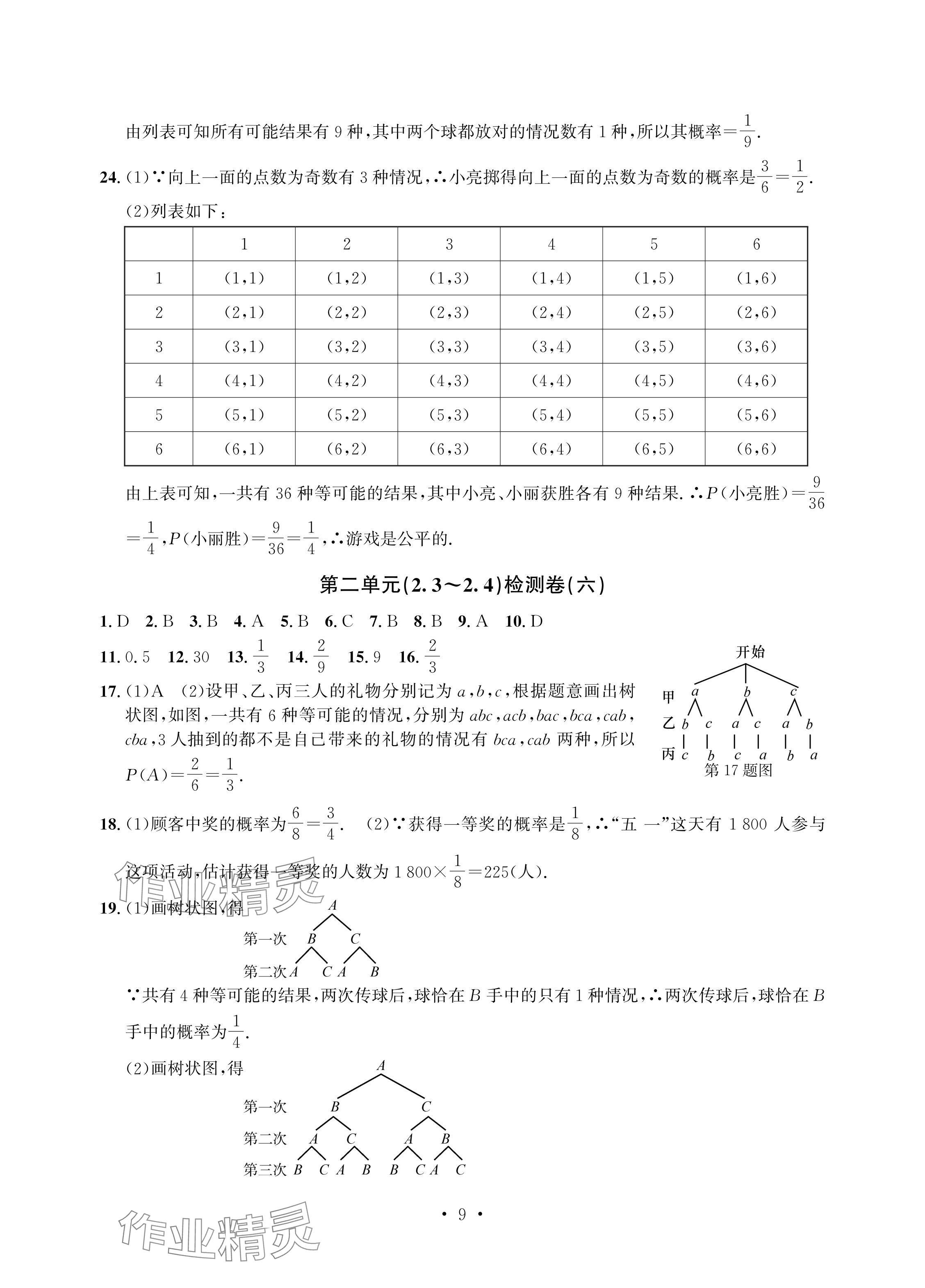 2024年習(xí)題e百檢測(cè)卷九年級(jí)數(shù)學(xué)全一冊(cè)浙教版 參考答案第9頁(yè)