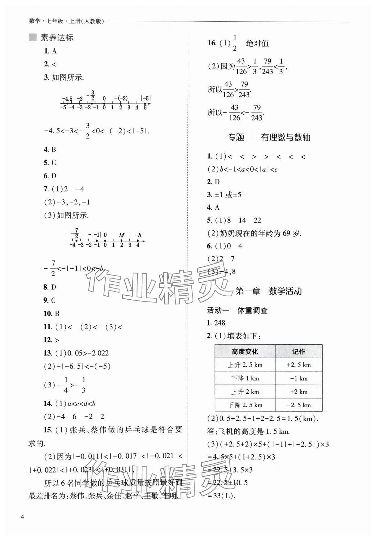 2024年新课程问题解决导学方案七年级数学上册人教版 参考答案第4页