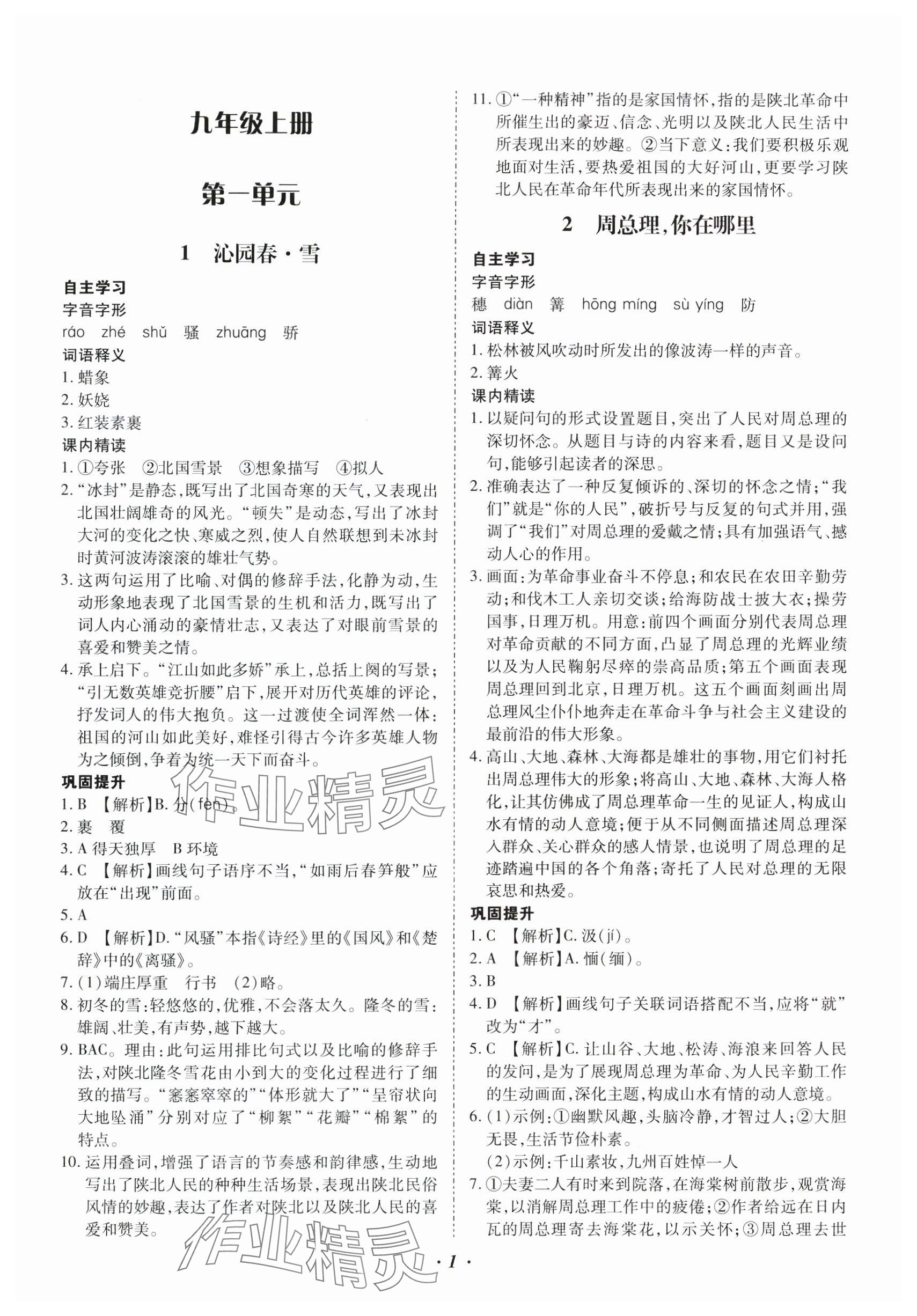 2024年本土攻略九年級(jí)語文全一冊(cè)人教版 參考答案第1頁