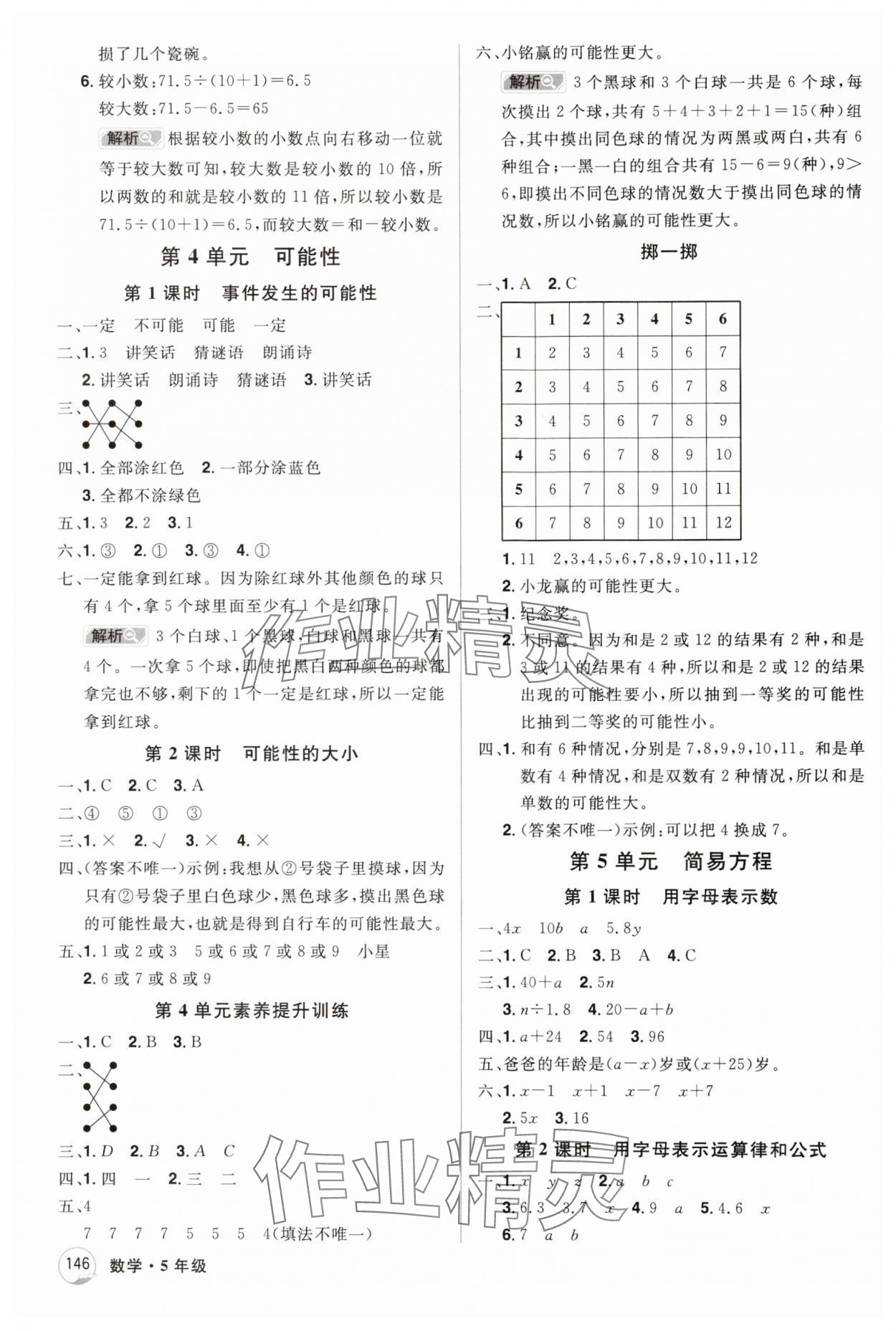 2024年龙门之星五年级数学上册人教版 参考答案第10页