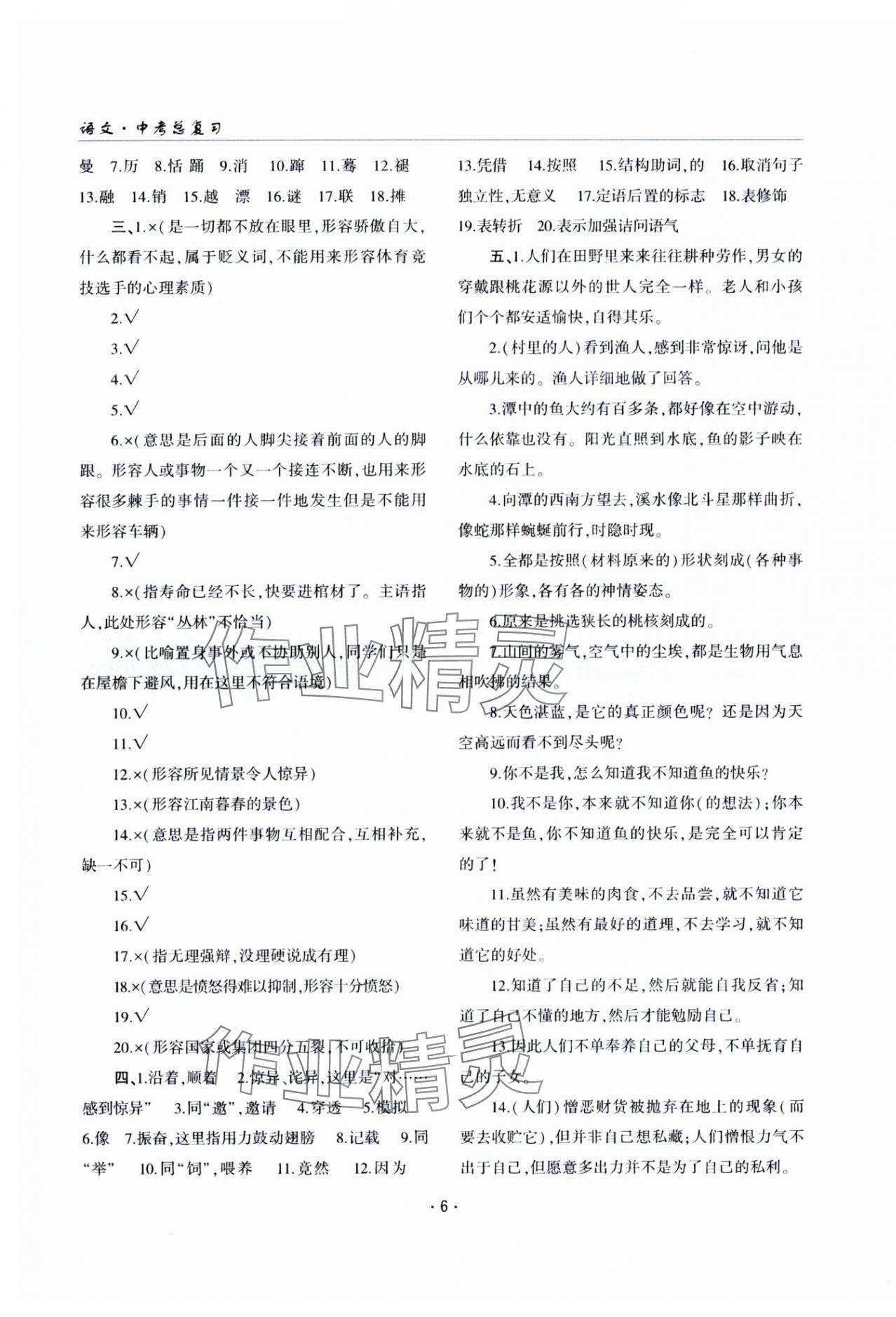 2024年文科爱好者中考总复习语文第28-29期 参考答案第5页