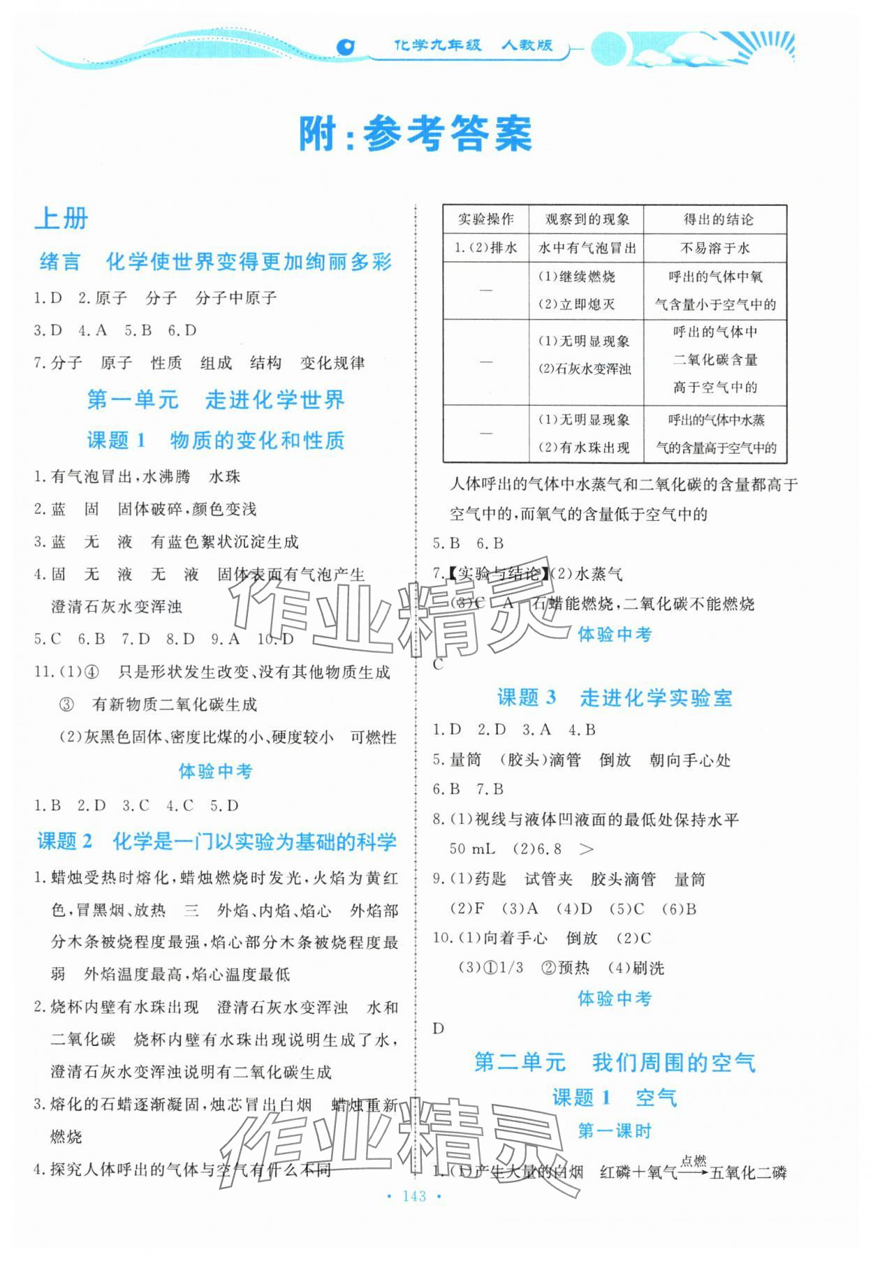 2023年學(xué)力水平同步檢測與評估九年級化學(xué)全一冊人教版 參考答案第1頁