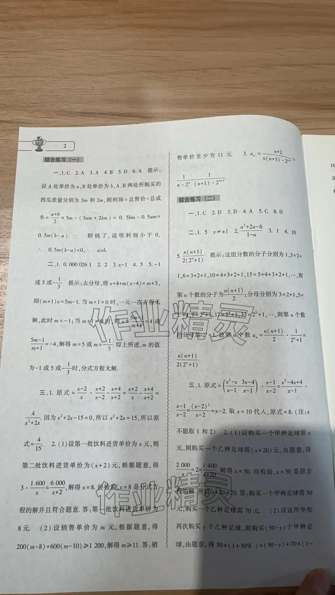 2024年暑假作业本大象出版社八年级数学华师大版 参考答案第2页