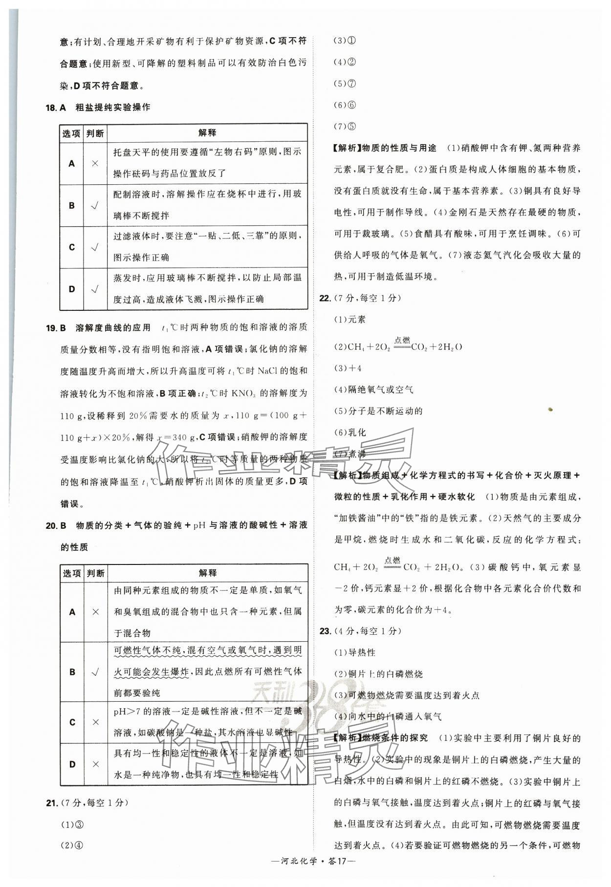 2024年天利38套中考试题精选化学河北专版 参考答案第17页