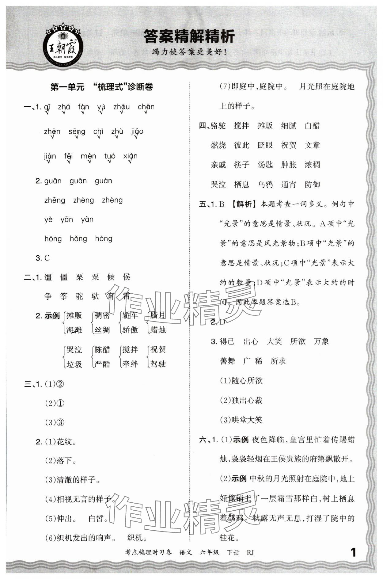 2024年王朝霞考点梳理时习卷六年级语文下册人教版 第1页